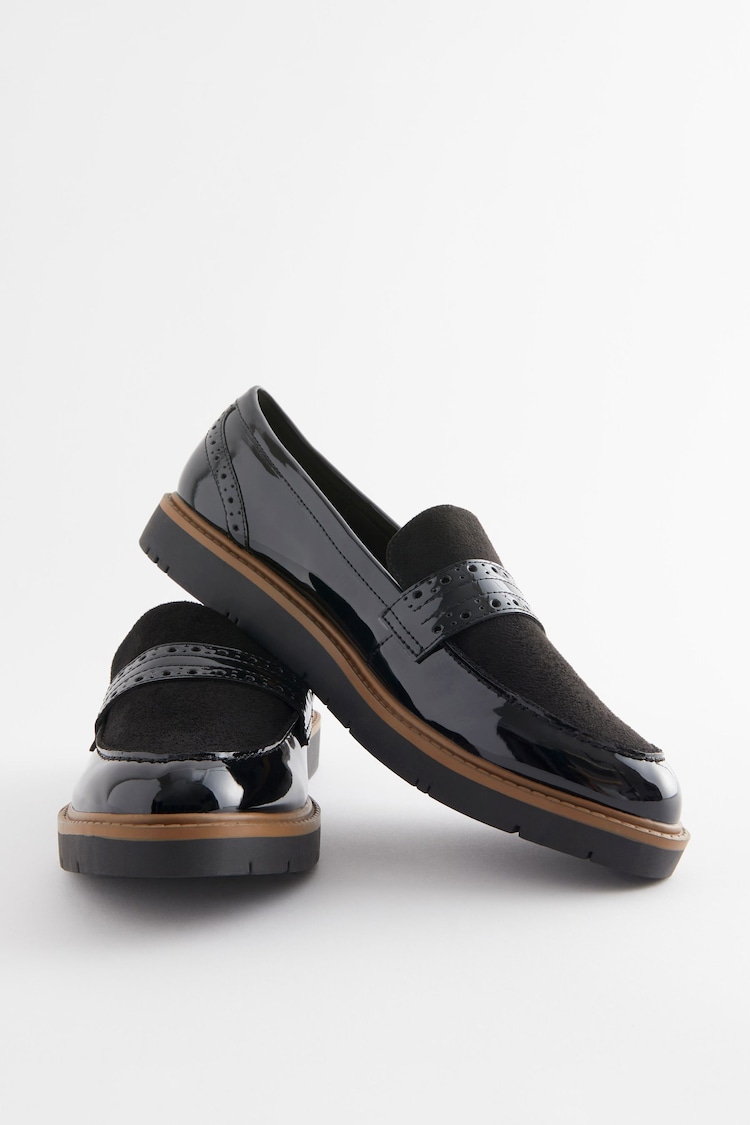 Black Regular/Wide Fit Forever Comfort® Brogue Detail Chunky Sole Loafers - Image 7 of 9
