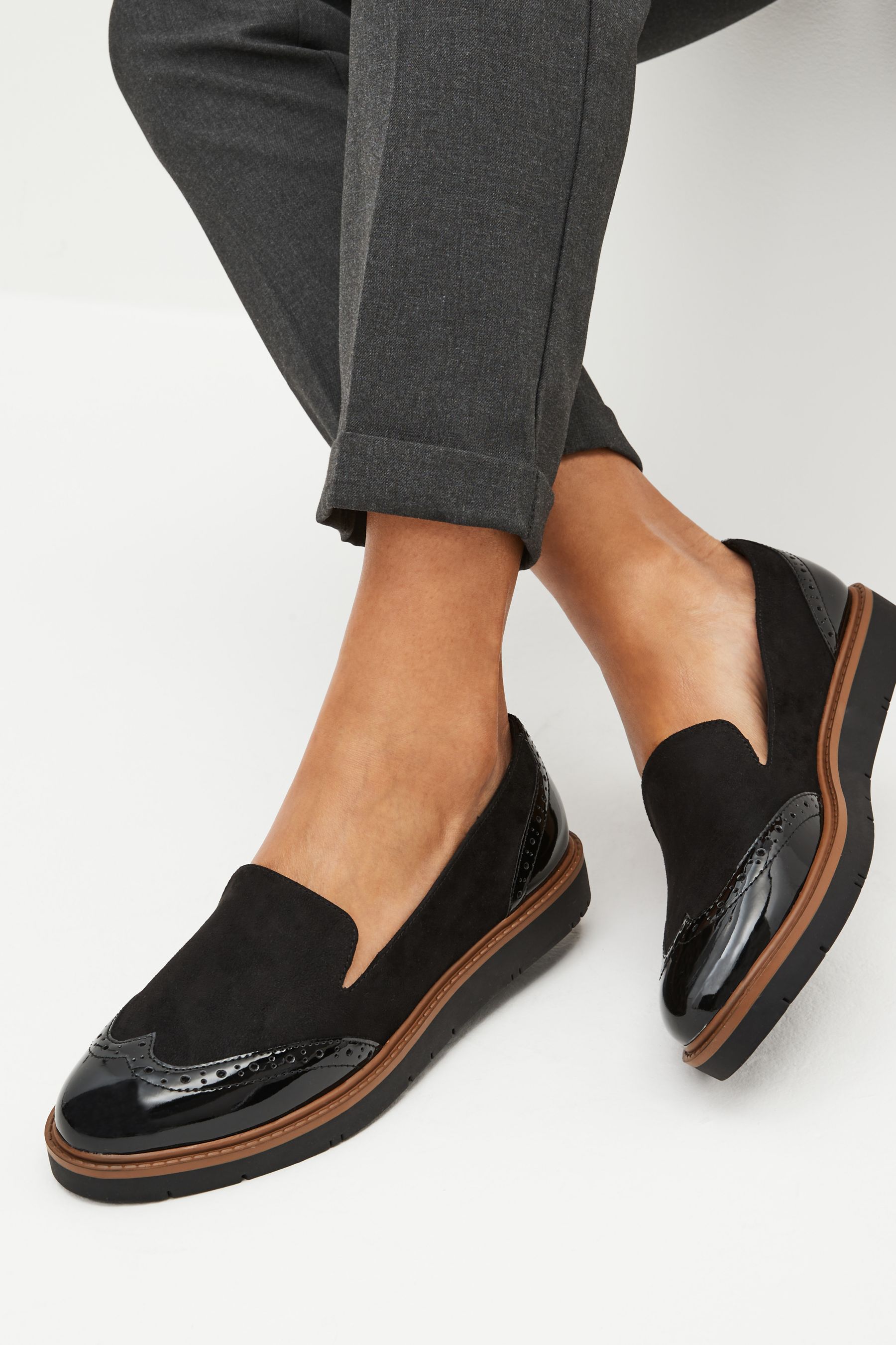 Buy Black Forever Comfort Brogue Detail Chunky Sole Loafers from the Next UK online shop