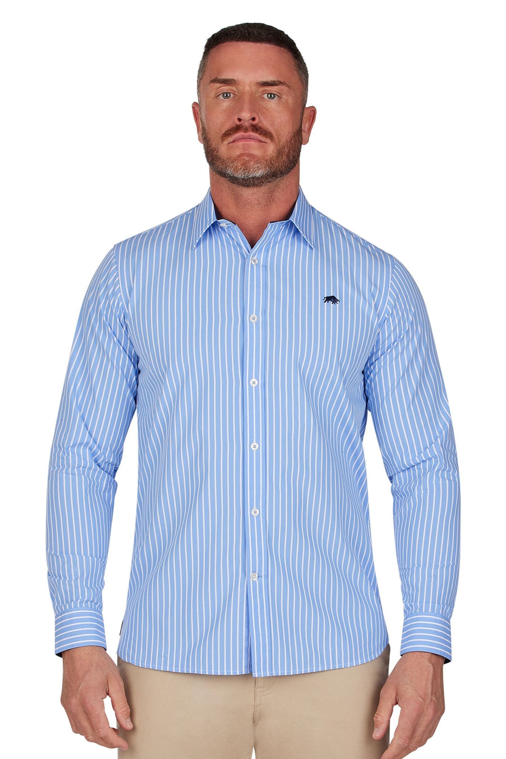 Raging Bull Blue Classic Long Sleeve Stripe Shirt - Image 1 of 8