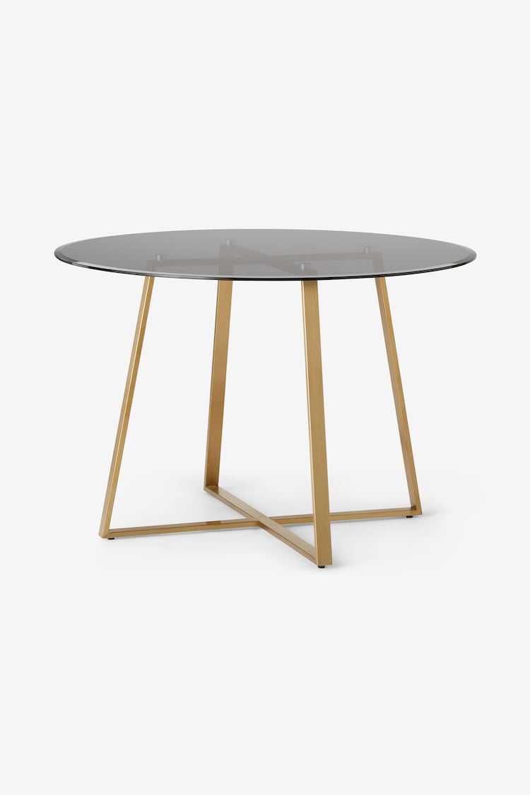 MADE.COM Brass & Smoked Glass Haku 4 Seater Round Dining Table - Image 1 of 6