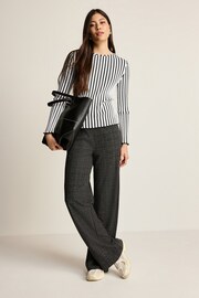 Black/White Monochrome Long Sleeve Striped Ribbed Top - Image 2 of 6