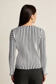 Black/White Monochrome Long Sleeve Striped Ribbed Top - Image 3 of 6
