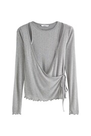 Grey Double Layer Wrap Top - Image 5 of 6