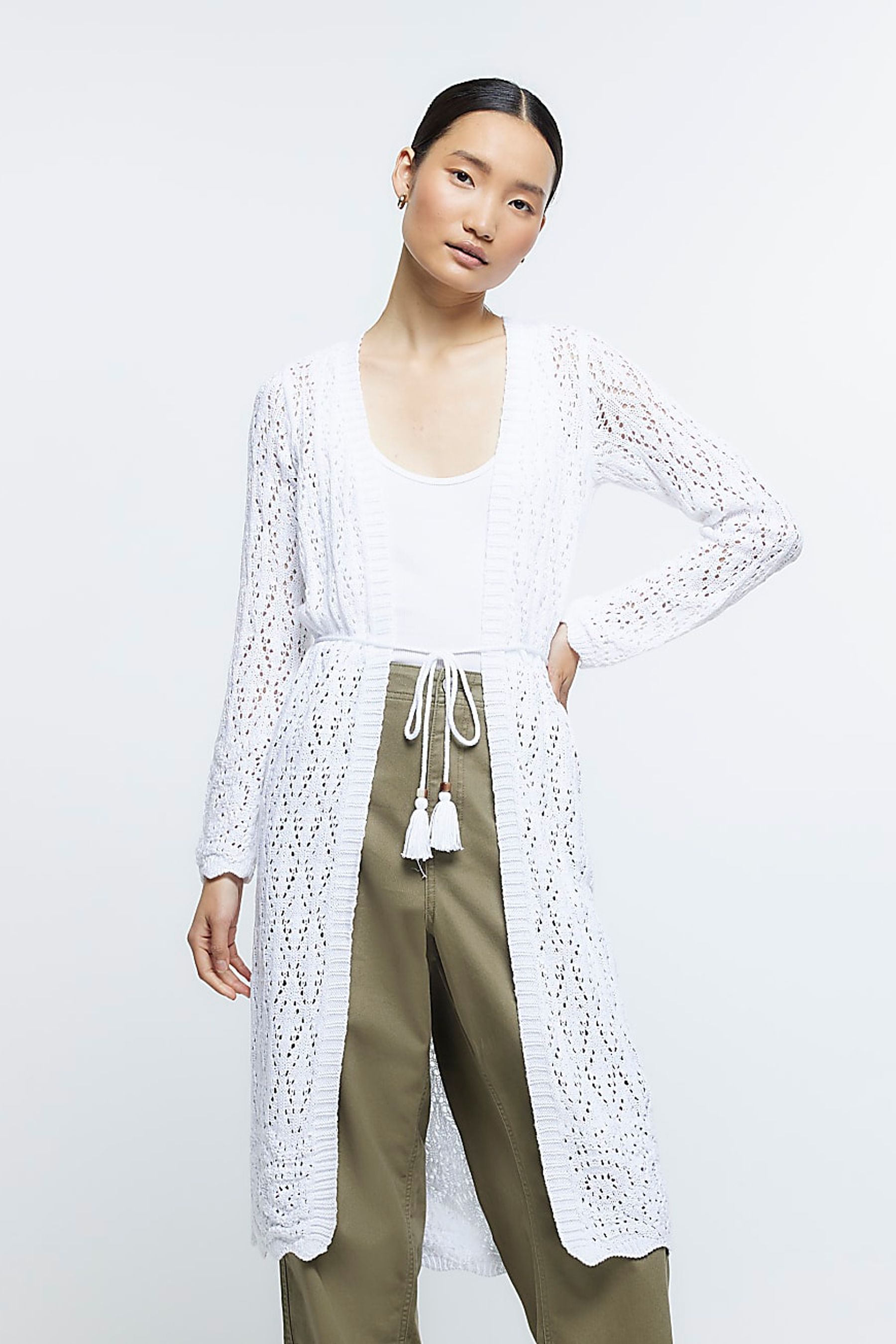 Buy River Island Maxi Crochet White Cardigan from Next Luxembourg