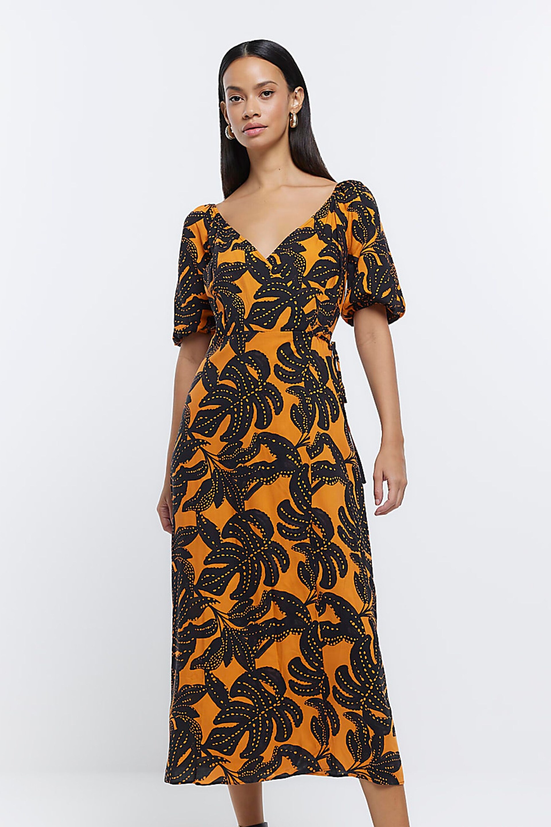 River Island Orange Wrap Dress - Image 1 of 6