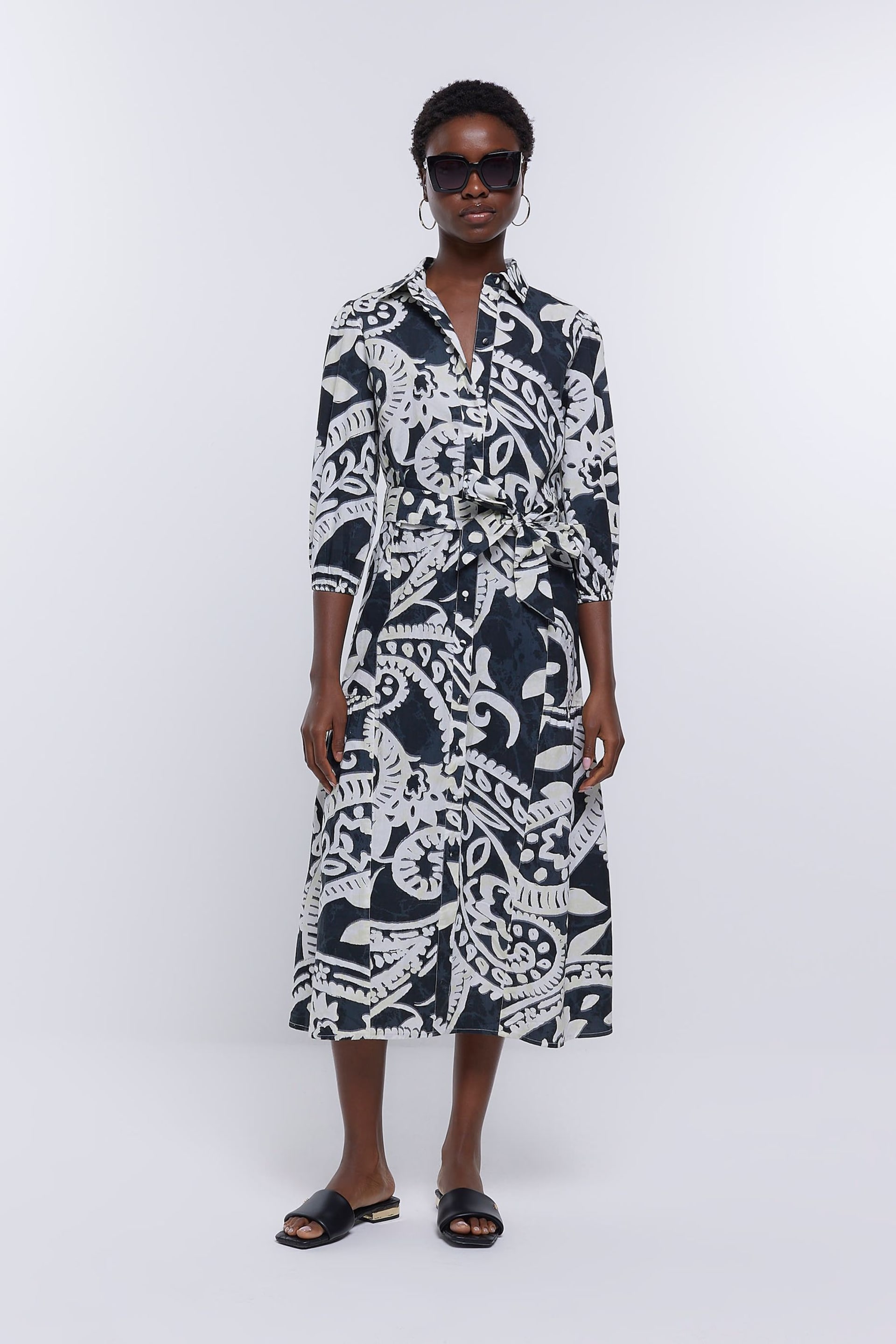 River Island Black Midi Shirt Dress - Image 1 of 3