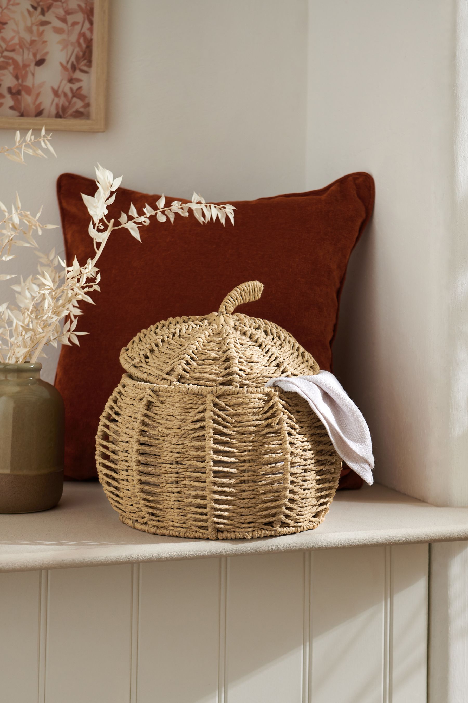 Buy Natural Autumn Pumpkin Lidded Storage Basket from Next Luxembourg