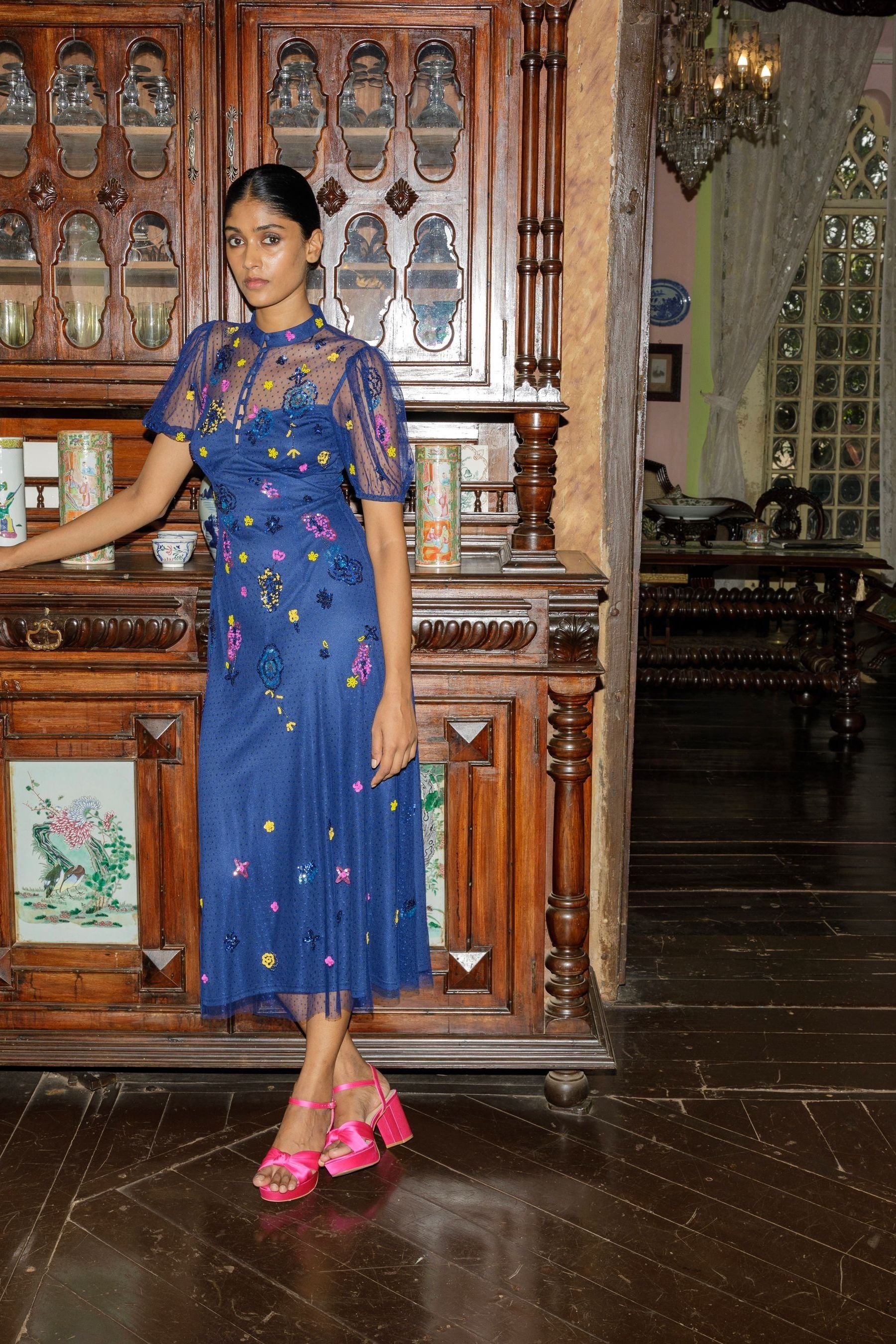 Buy Monsoon Blue Natalia Embellished Midi Dress from Next Luxembourg