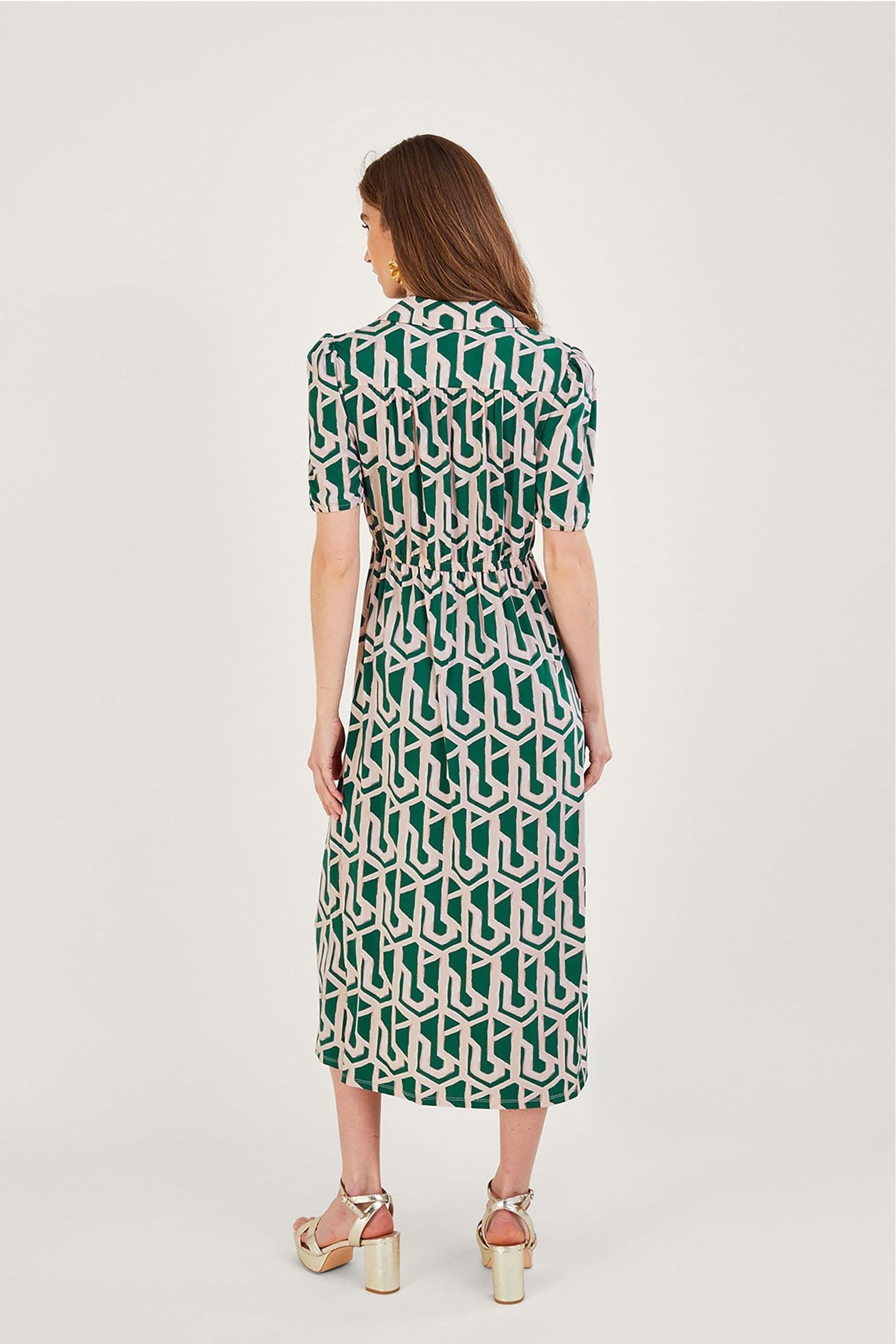 Buy Monsoon Green Geometric Print Midi Shirt Jersey Dress with Recycled Polyester from Next Luxembourg