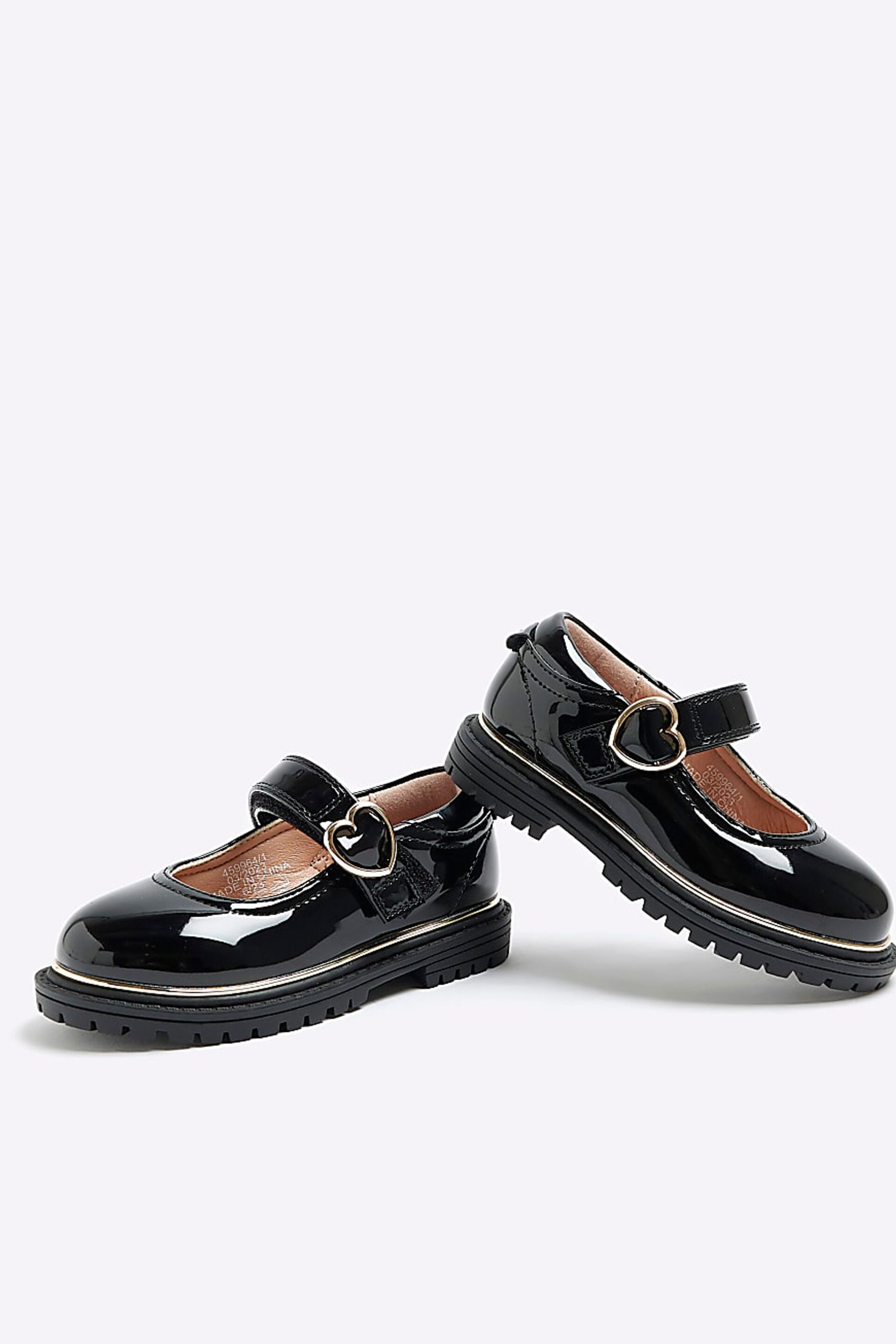 River Island Dark Black Girls Heart Buckle Mary Jane Shoes - Image 3 of 6