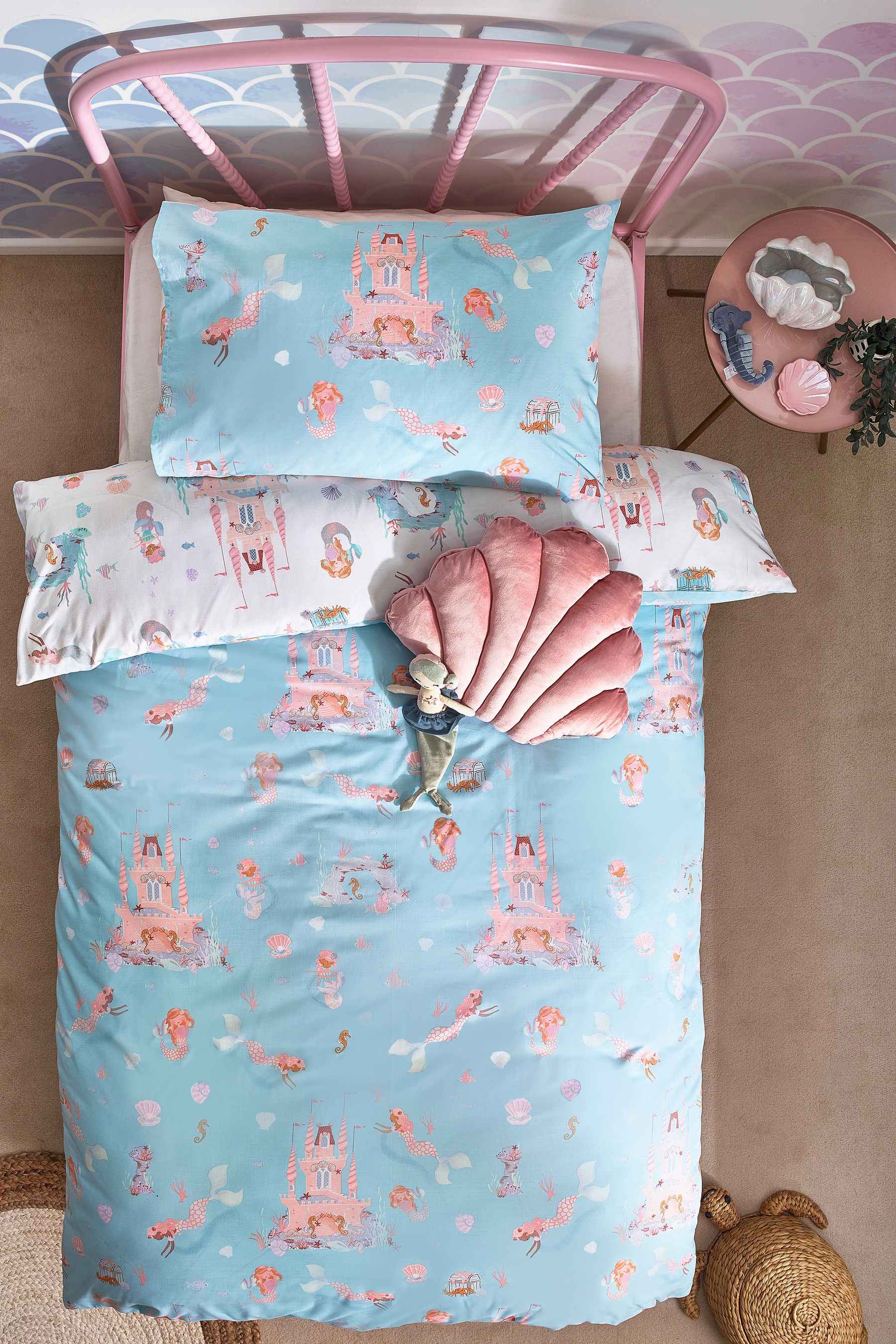 Buy Multi Mermaid Print Duvet Cover and Pillowcase Set from Next Luxembourg