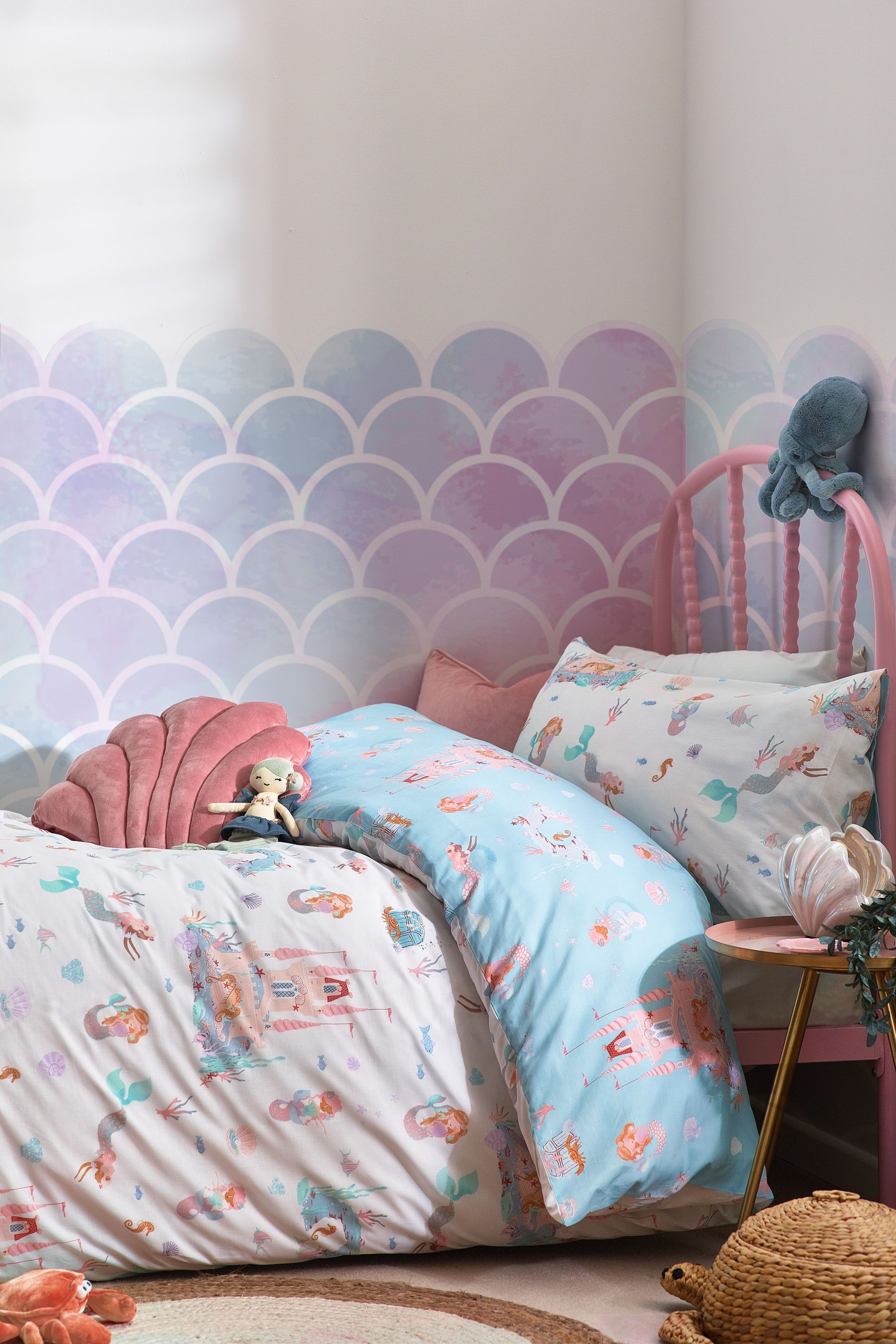 Buy Multi Mermaid Print Duvet Cover and Pillowcase Set from Next Luxembourg