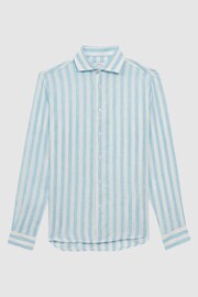 Reiss Aquamarine Stripe Ruban Linen Button-Through Shirt - Image 2 of 5