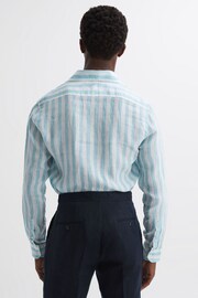 Reiss Aquamarine Stripe Ruban Linen Button-Through Shirt - Image 5 of 5