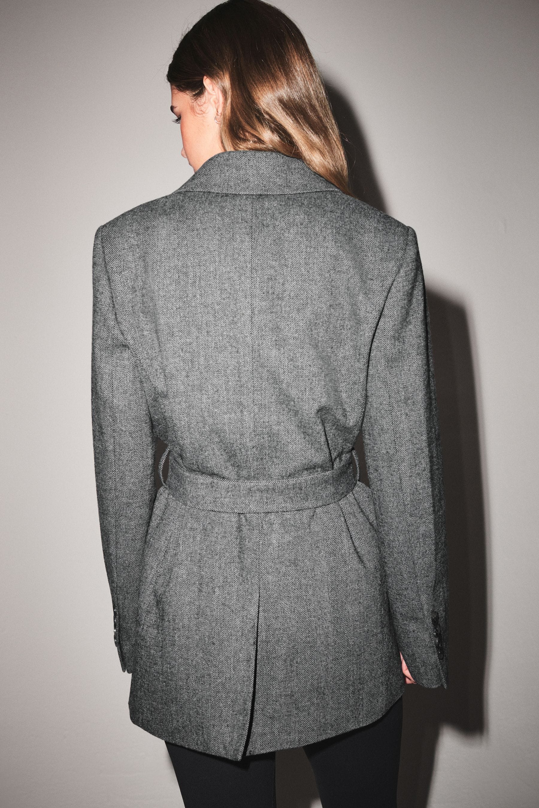 Buy Grey Tailored Belted Herringbone Blazer from Next Luxembourg