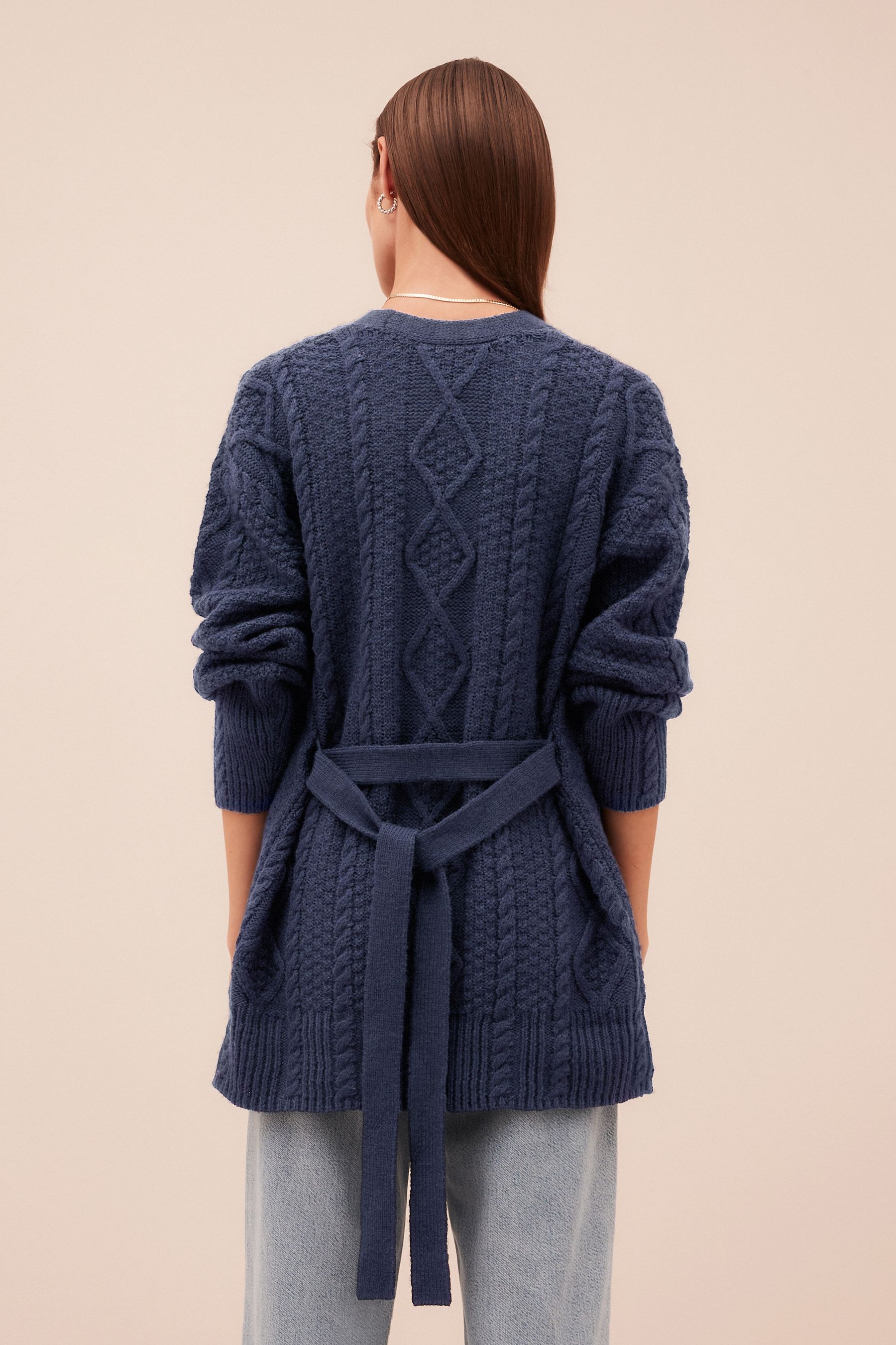 Buy Navy Blue Cable Belt Cardigan from Next Luxembourg