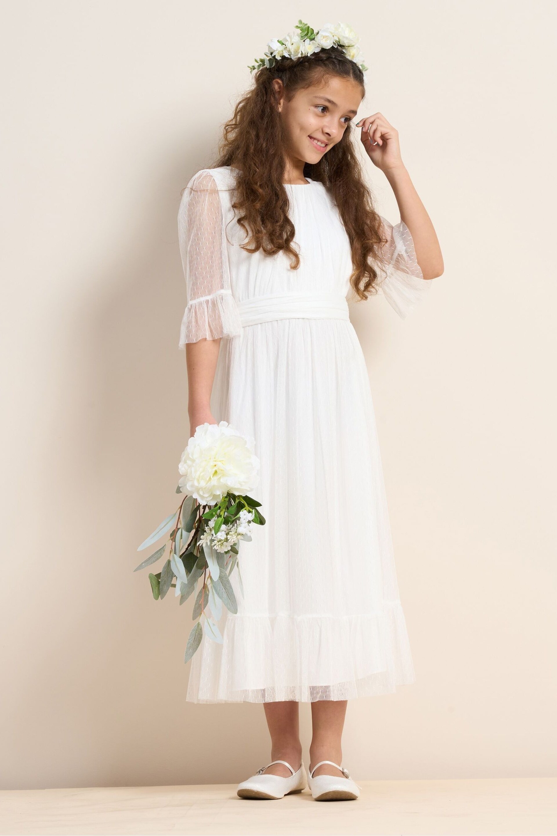 Angel & Rocket White Dot Mesh Boho Elise Maxi Dress - Image 1 of 5