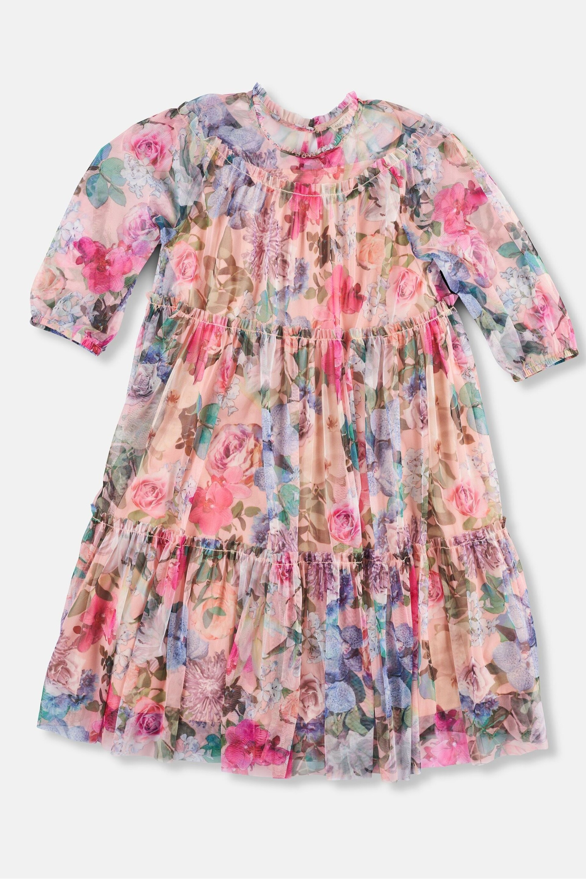 Angel & Rocket Pink/Yellow Floral Eleanor Print Mesh Dress - Image 3 of 5