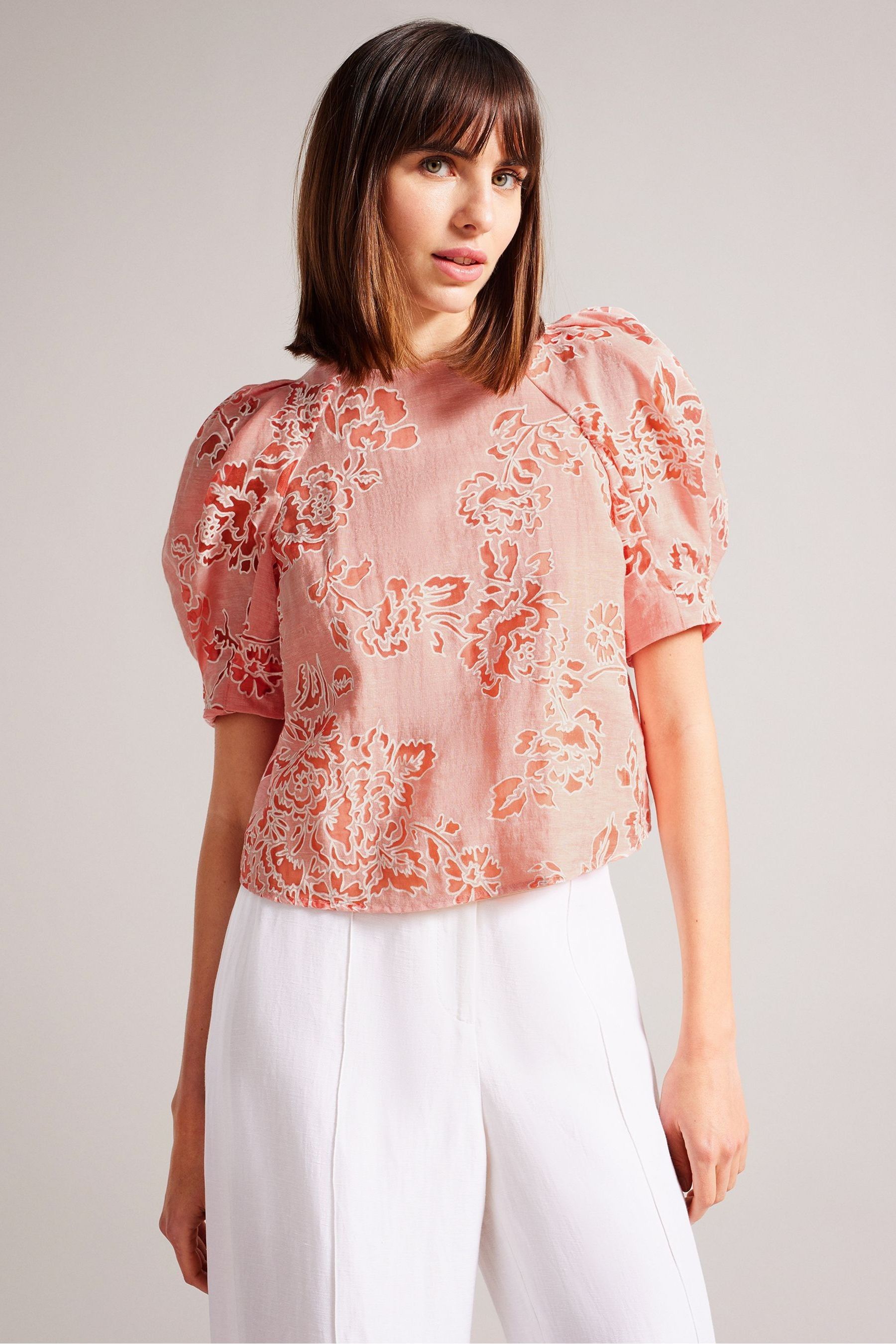 Buy Ted Baker Pink Meliiha Coral Puff Sleeve Boxy Top from Next Luxembourg