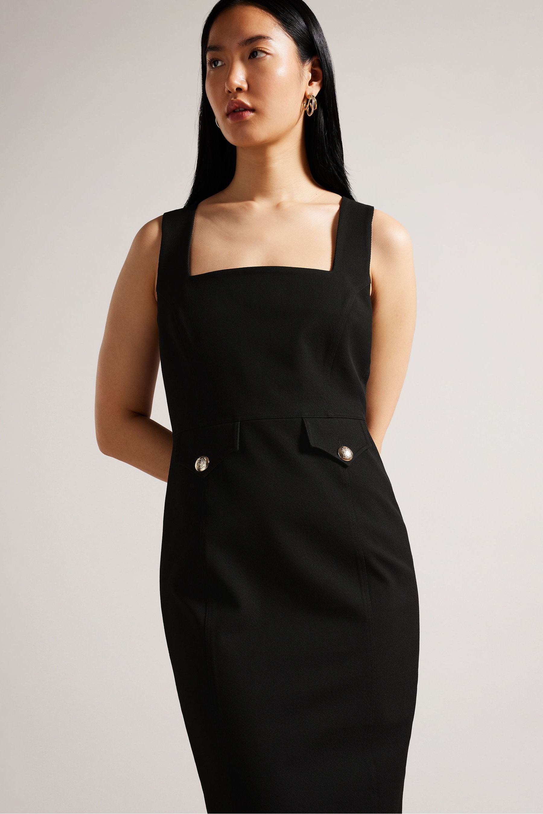 Buy Ted Baker Josiaa Black Square Neck Military Detail Midi Dress from Next Luxembourg