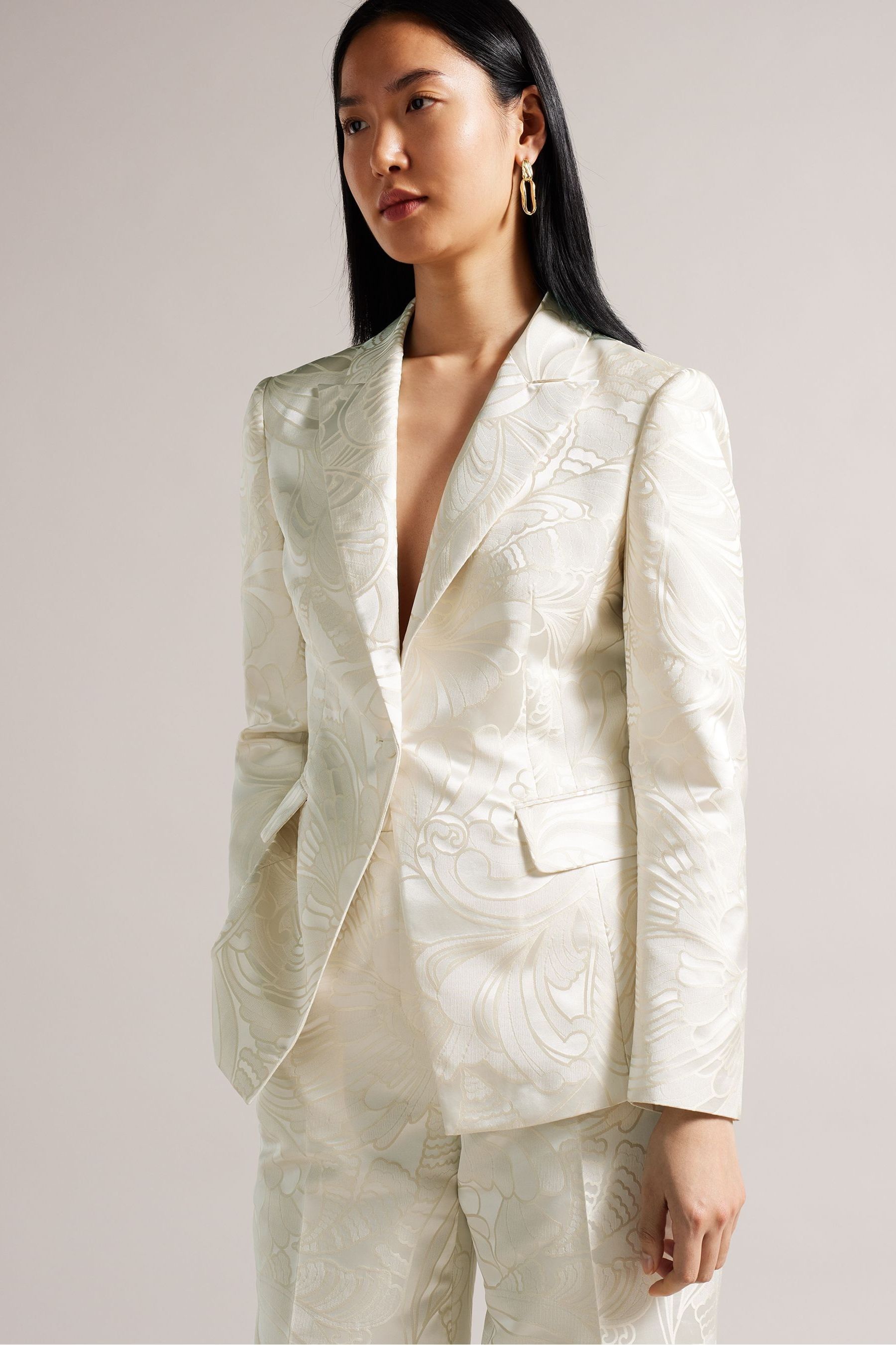 Buy Ted Baker Majia Natural Single Breasted Slim Fit Jacquard Jacket from Next Luxembourg