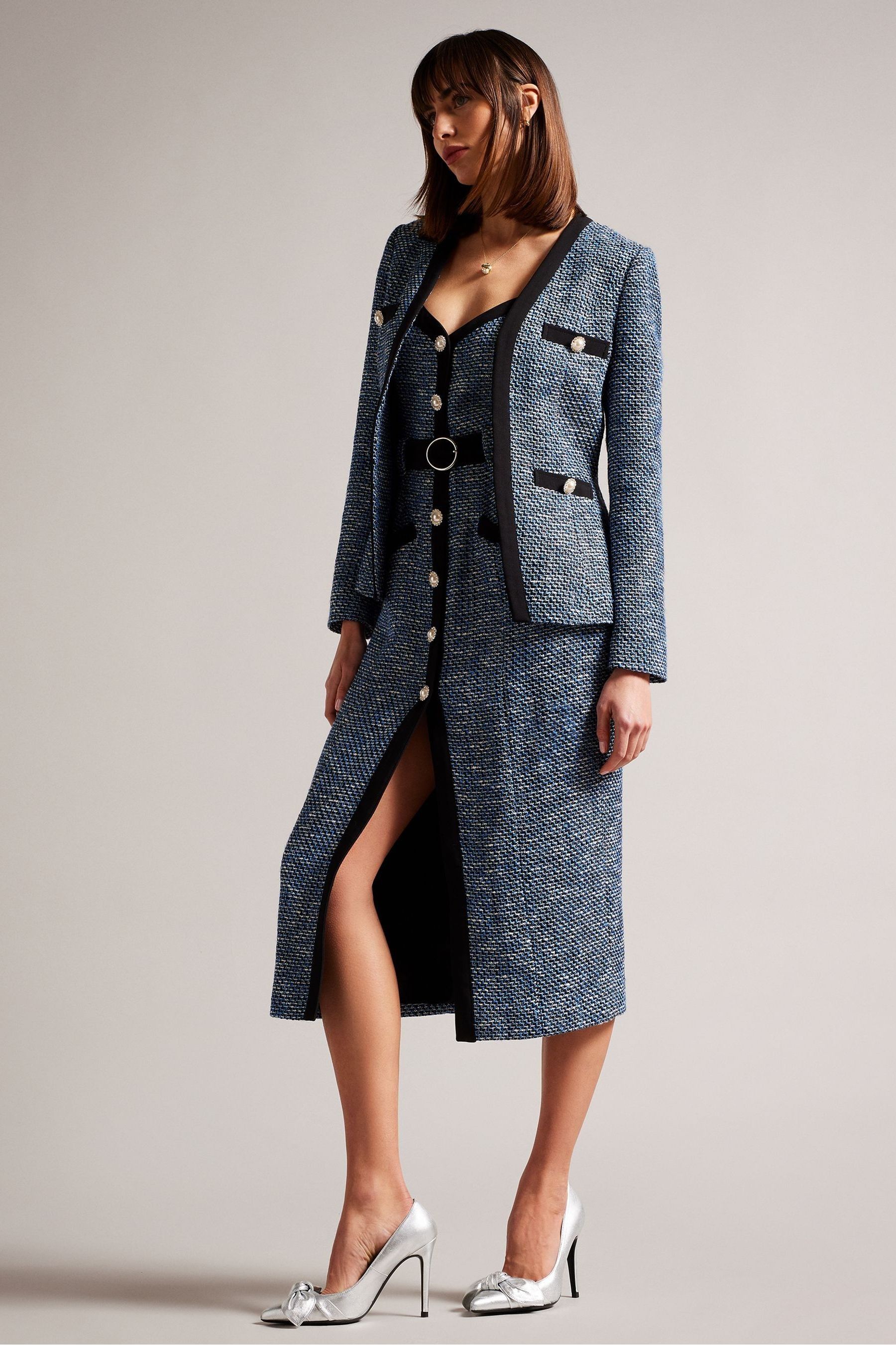 Buy Ted Baker Diniia Blue V Neck Boucle Jacket from Next Luxembourg
