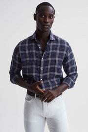 Reiss Blue Check Ruban Linen Long Sleeve Shirt - Image 1 of 7