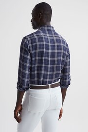 Reiss Blue Check Ruban Linen Long Sleeve Shirt - Image 5 of 7