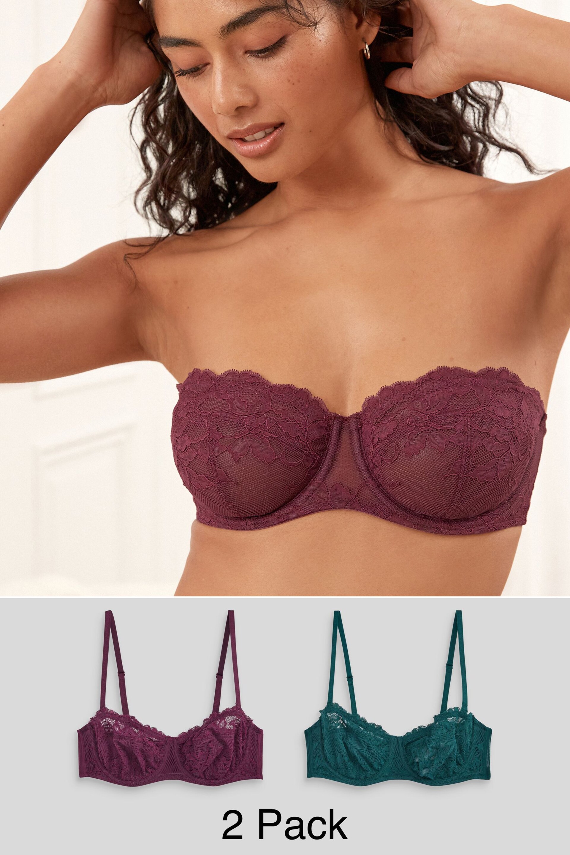 Plum Purple/Green Non Pad Strapless Bras 2 Pack - Image 1 of 14