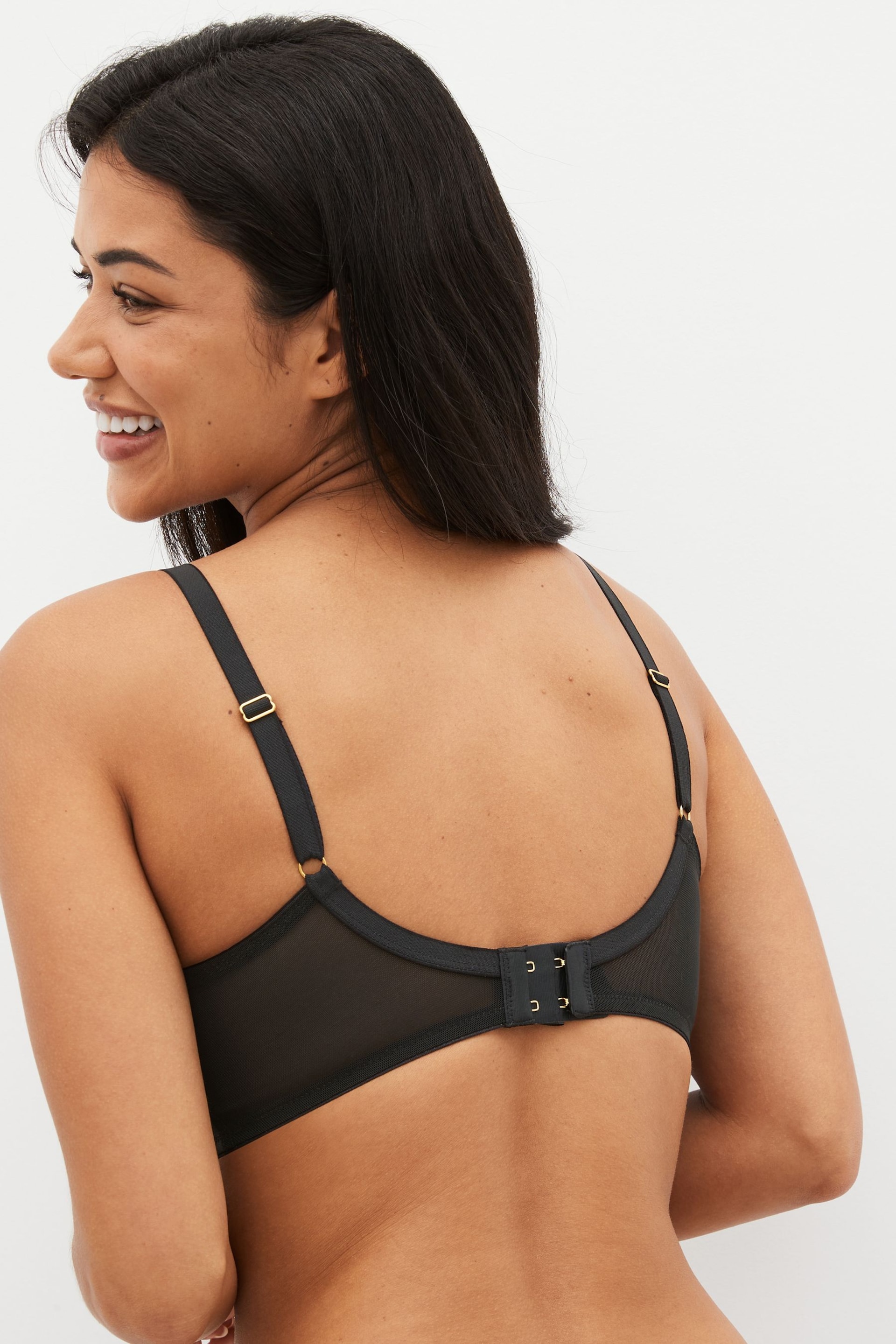 Black Total Support Embroidered Non Pad Non Wired Bra - Image 3 of 7