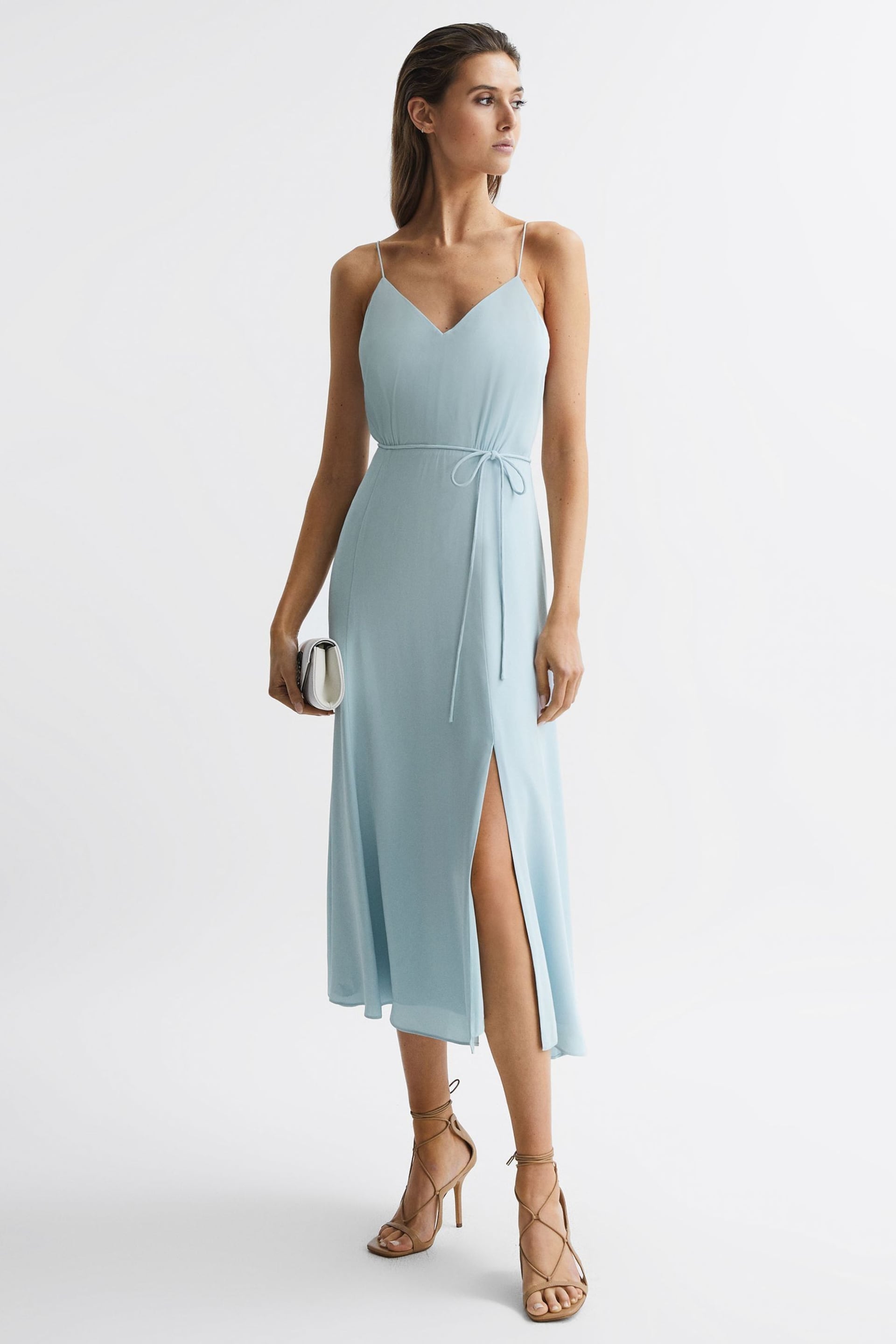 Reiss Blue Penny Fitted V-Neck Midi Dress - Image 1 of 6