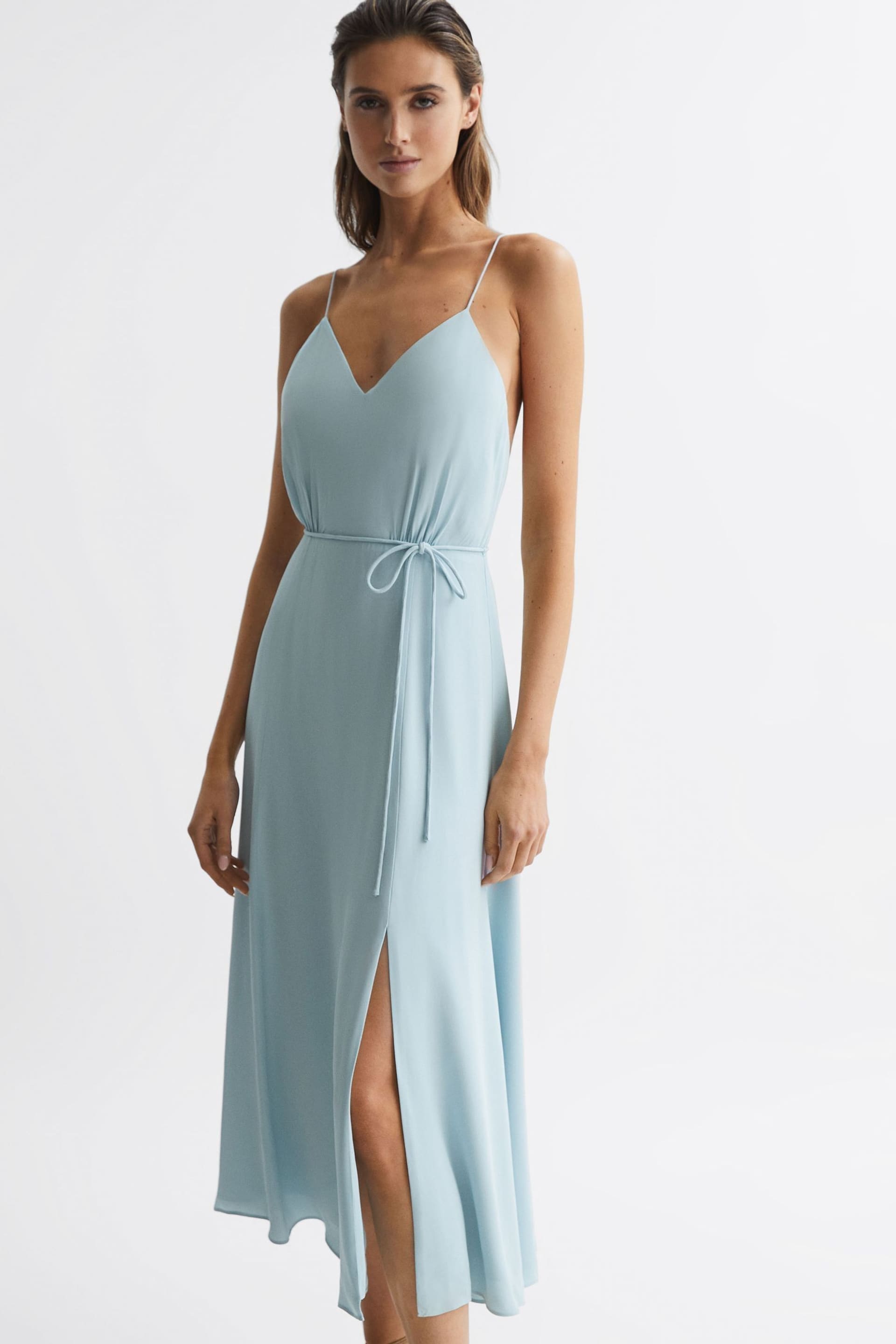 Reiss Blue Penny Fitted V-Neck Midi Dress - Image 3 of 6