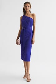 Reiss Purple Flora Off-The-Shoulder Satin Midi Dress - Image 6 of 6