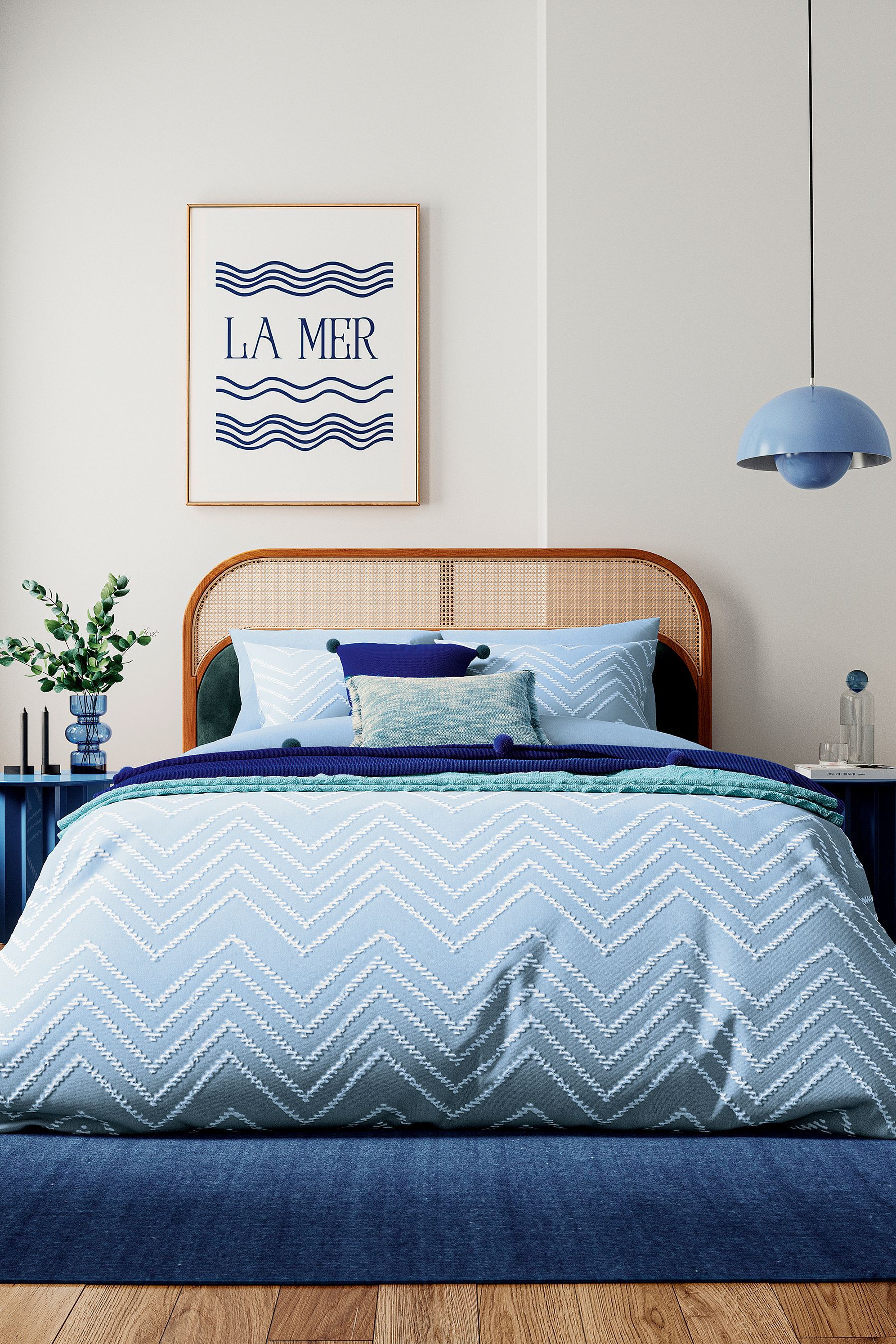Helena Springfield Blue Woven Zig Zag Duvet Cover and Pillowcase Set