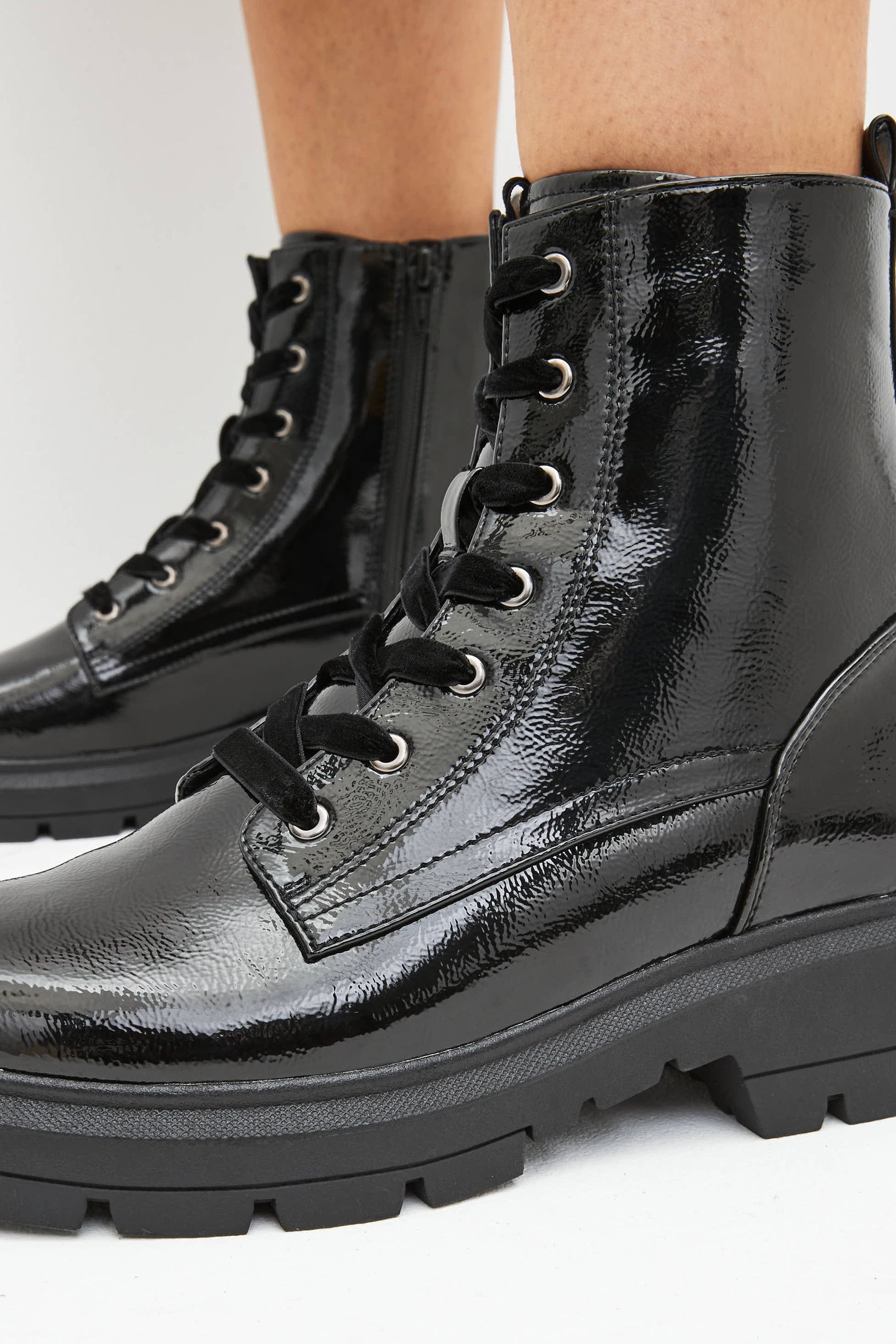 Buy Black Textured Patent Standard Wide Fit Forever Comfort Lace Up Boots from Next Austria