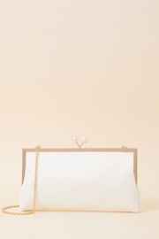 Accessorize Natural Bridal Pearl Clasp Satin Clutch Bag - Image 1 of 2