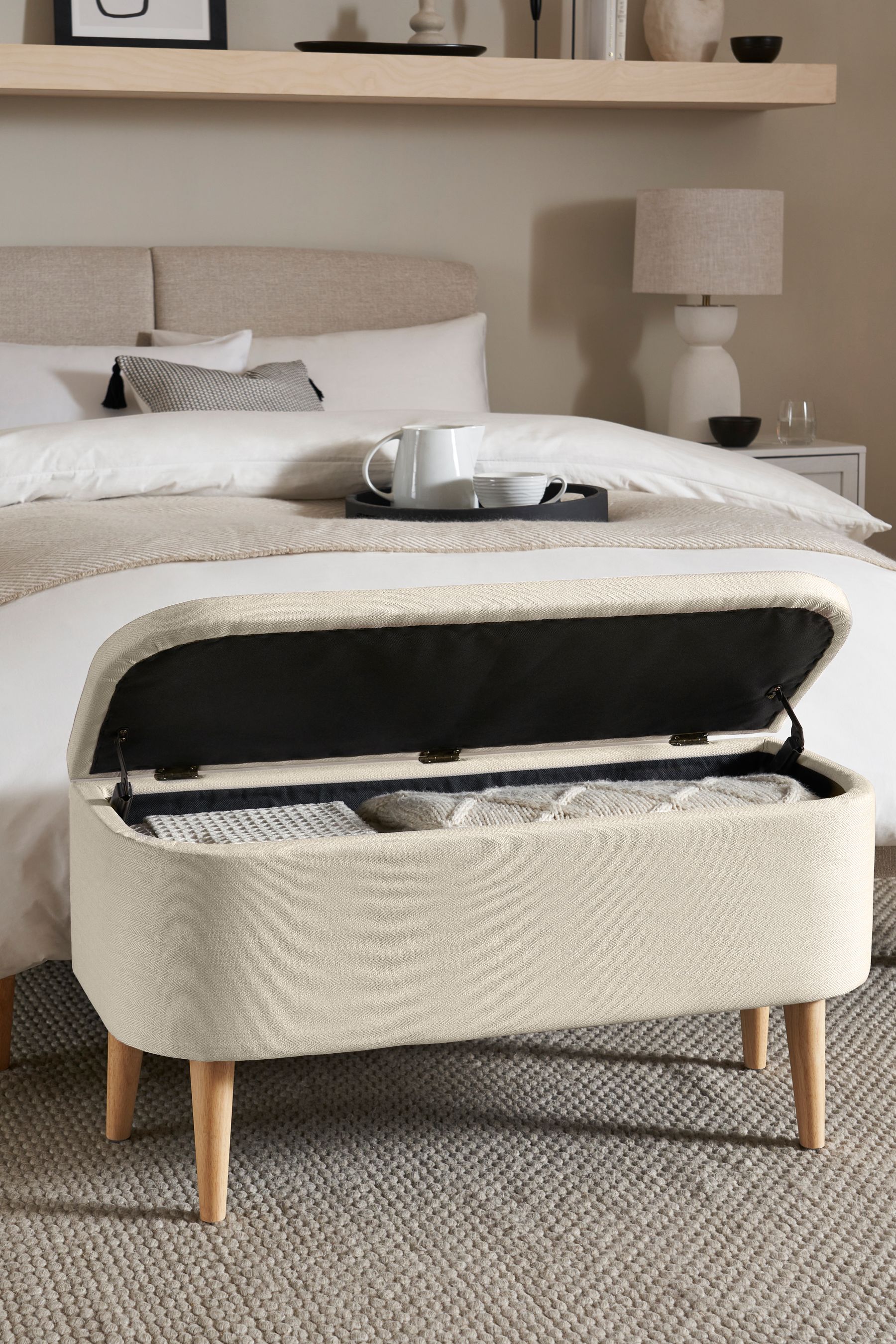 Buy Contemporary Tweed Natural Linen Matson Storage Ottoman Blanket Box from Next Ireland