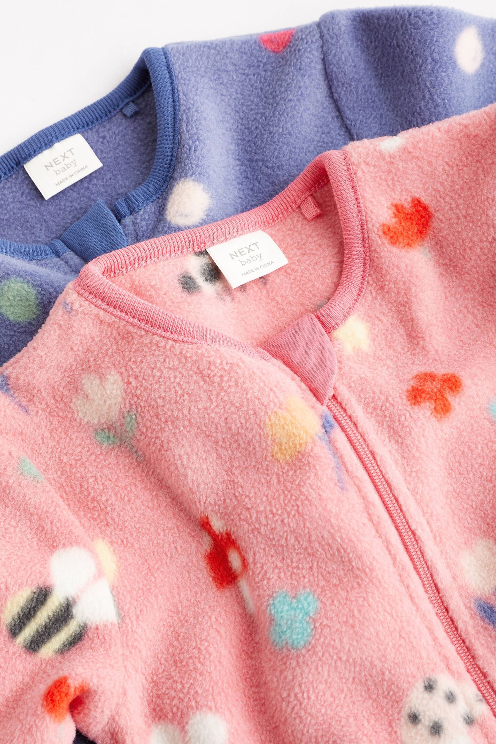 Pink Bee Fleece Baby Sleepsuits 2 Pack - Image 4 of 8
