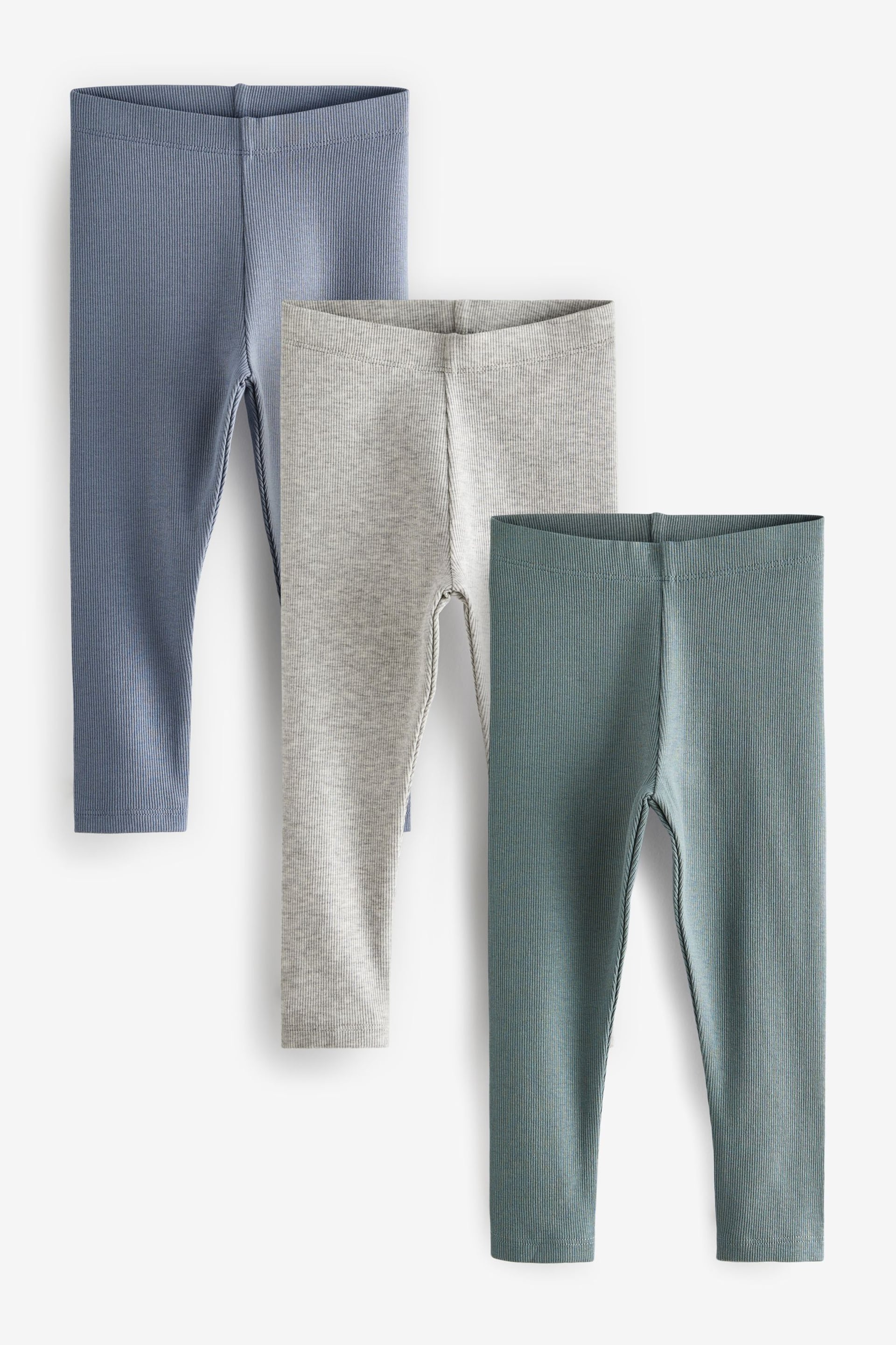 Blue/Grey Marl Ribbed Leggings 3 Pack (3mths-7yrs) - Image 1 of 3