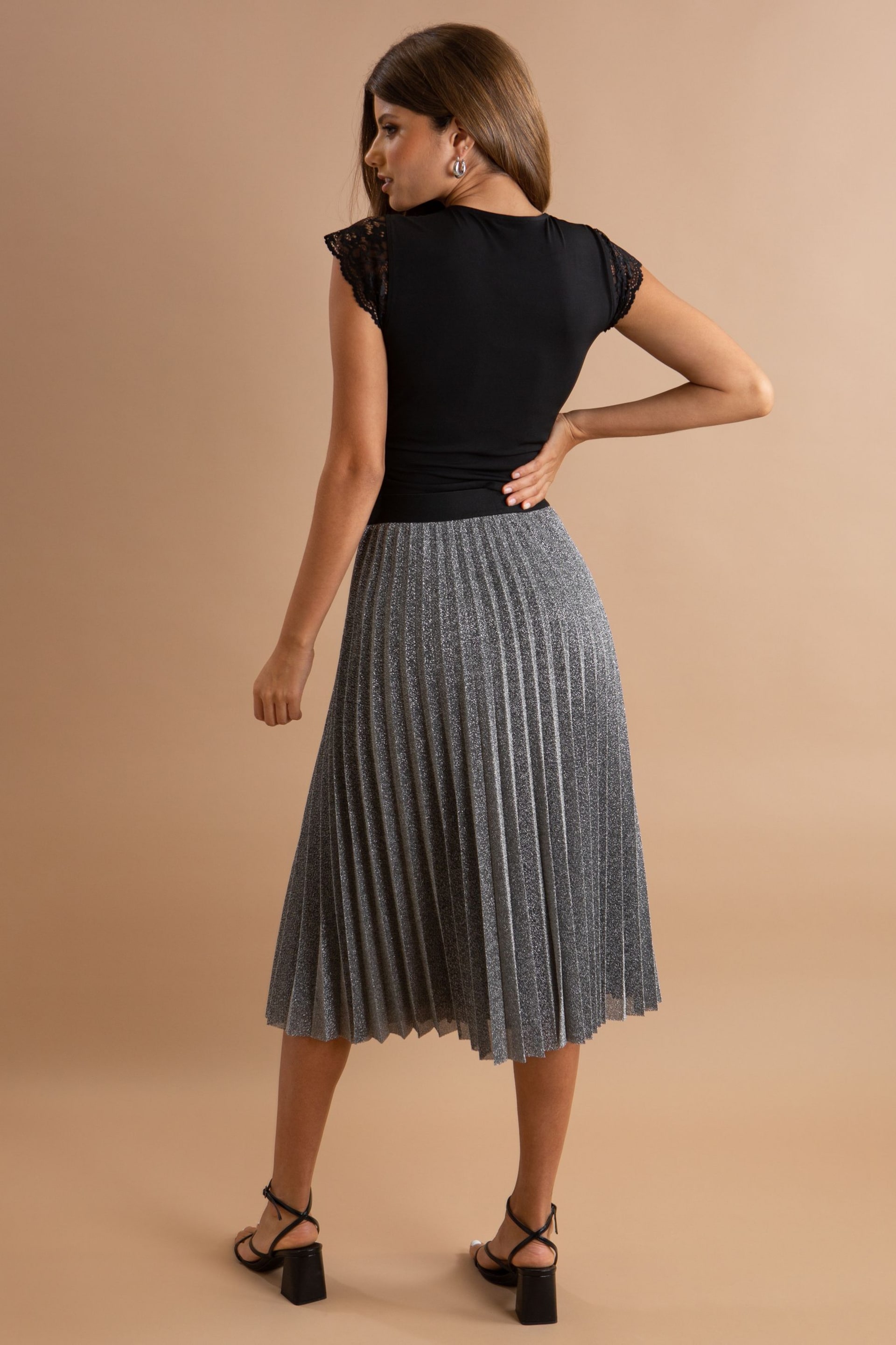 Pour Moi Silver Nina Lame Pleated Midi Skirt - Image 2 of 5