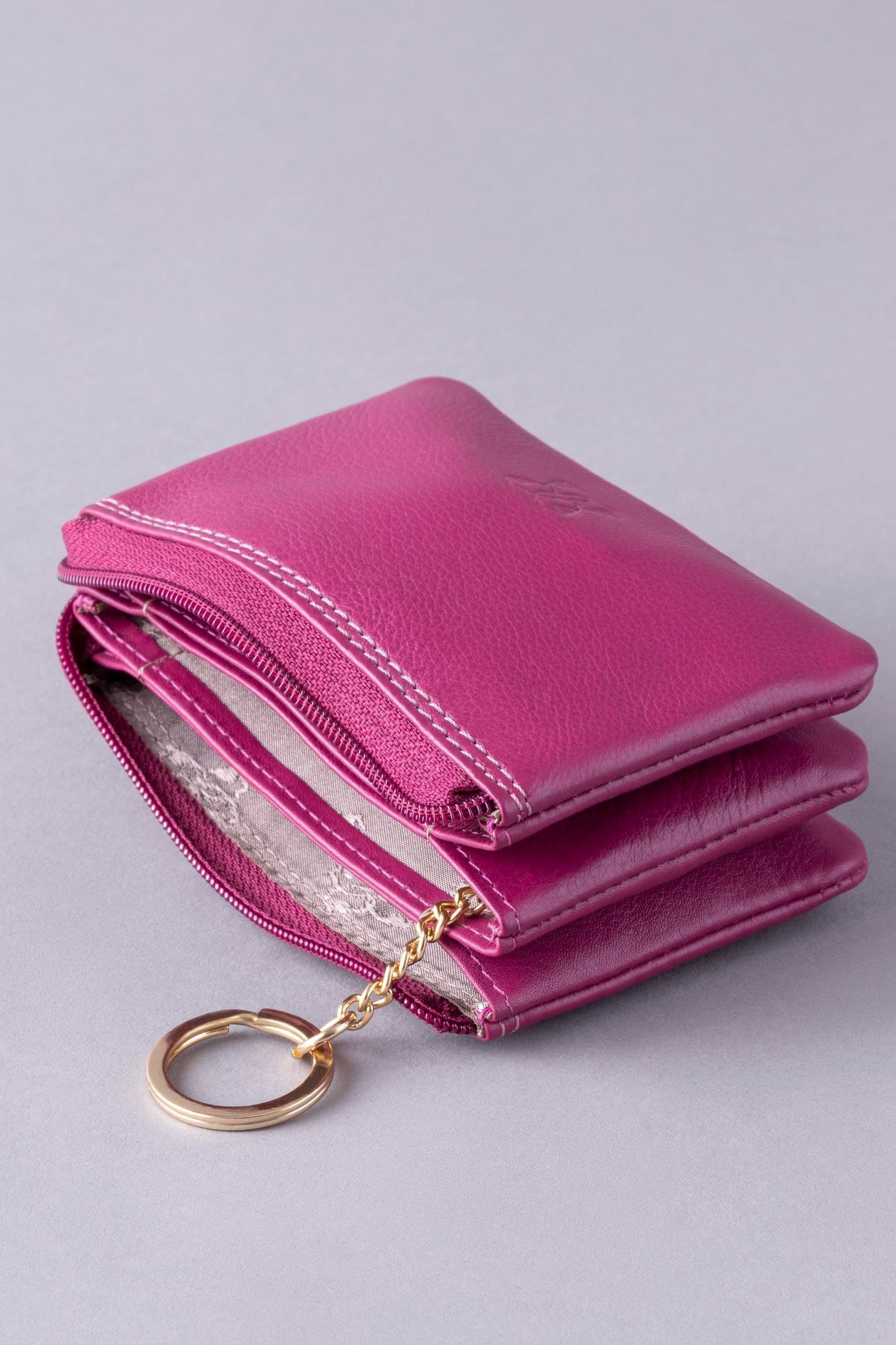 Lakeland Leather Cranberry Pink Multi Pocket Coin Purse