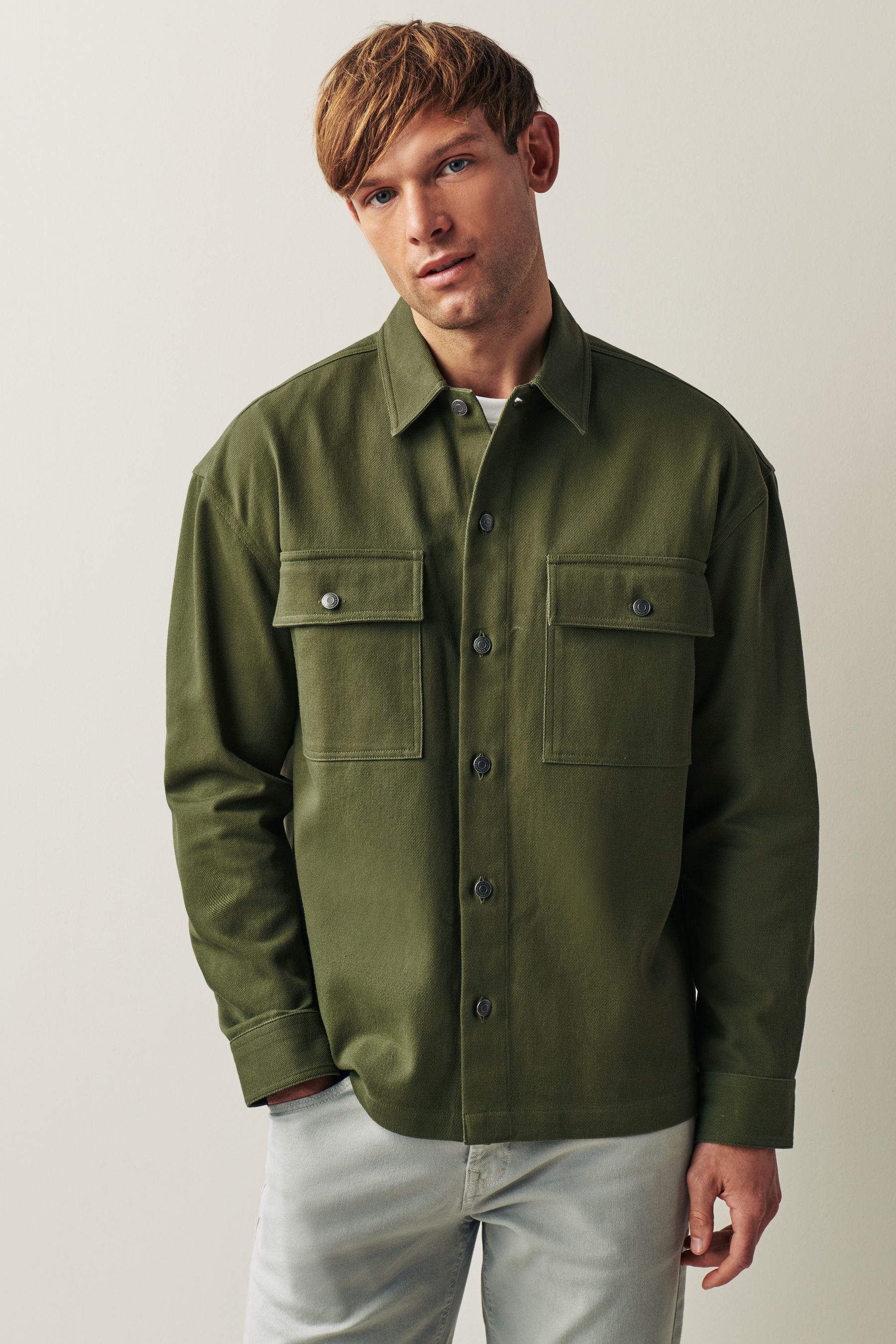 Buy Khaki Green 100 Cotton Twin Pocket Shacket Overshirt from the Next UK online shop