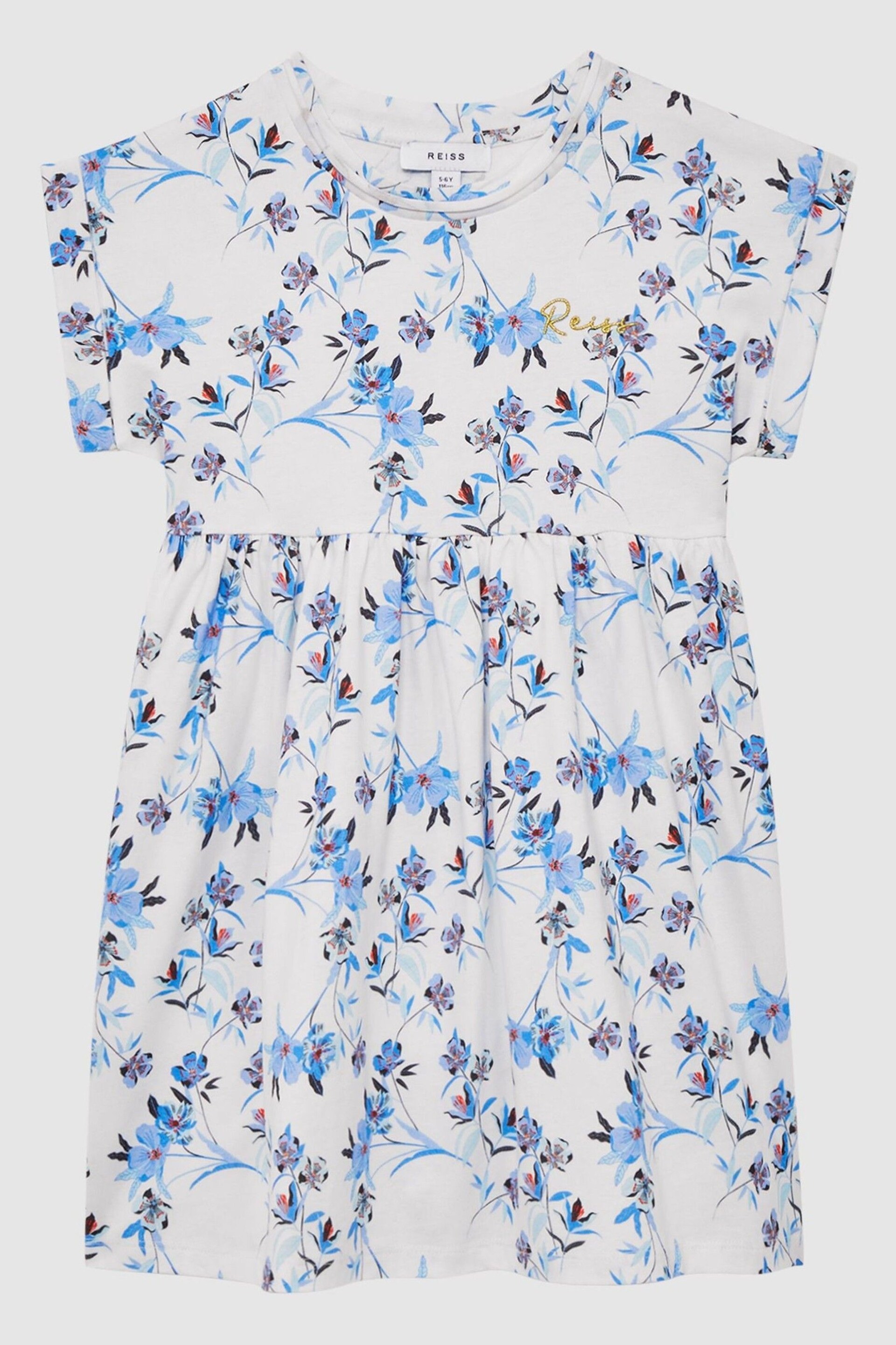 Reiss Blue Print Dahlia Senior Floral Print Jersey Dress - Image 2 of 6