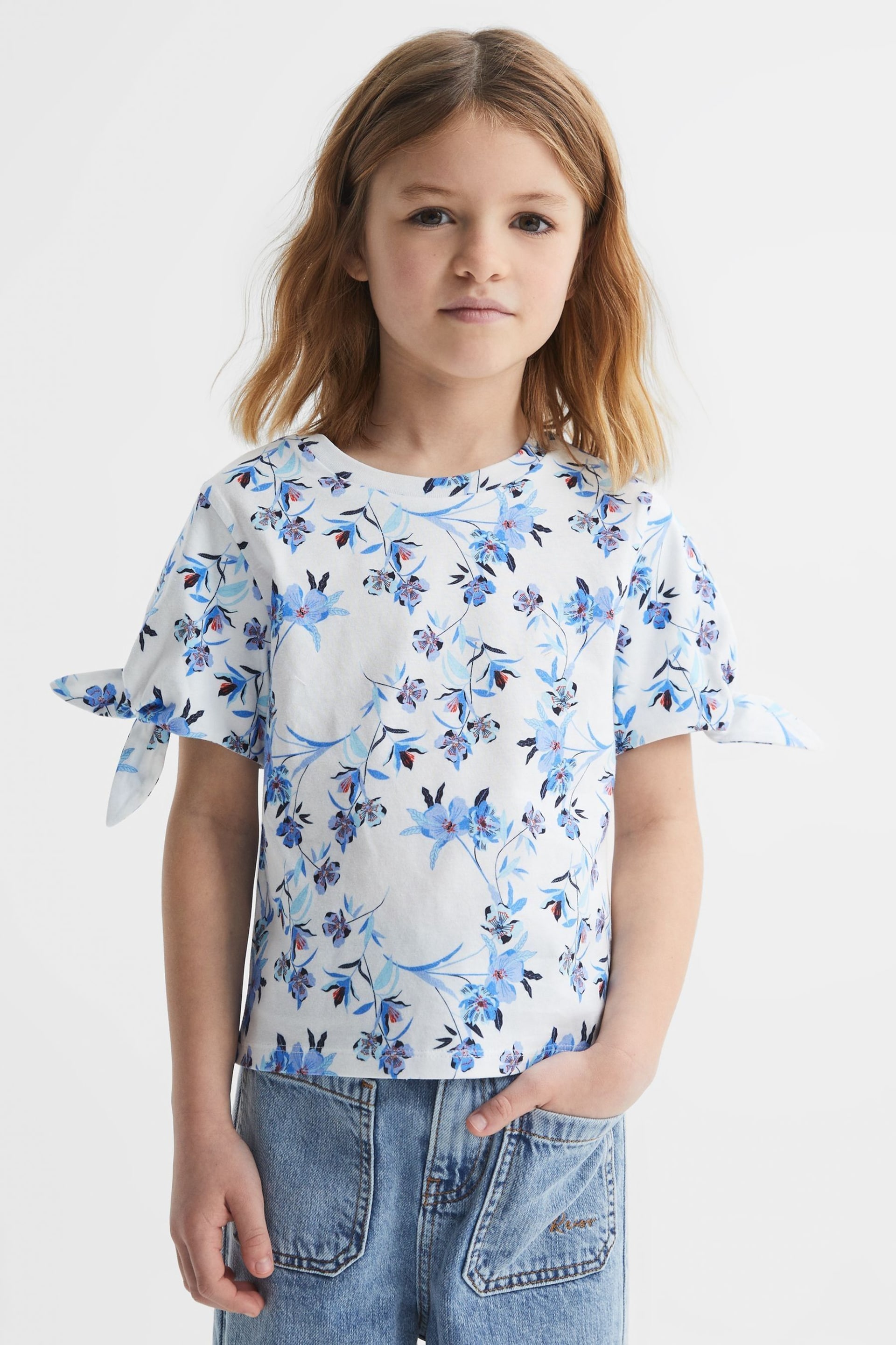 Reiss Blue Tally Senior Printed Cotton T-Shirt - Image 3 of 7