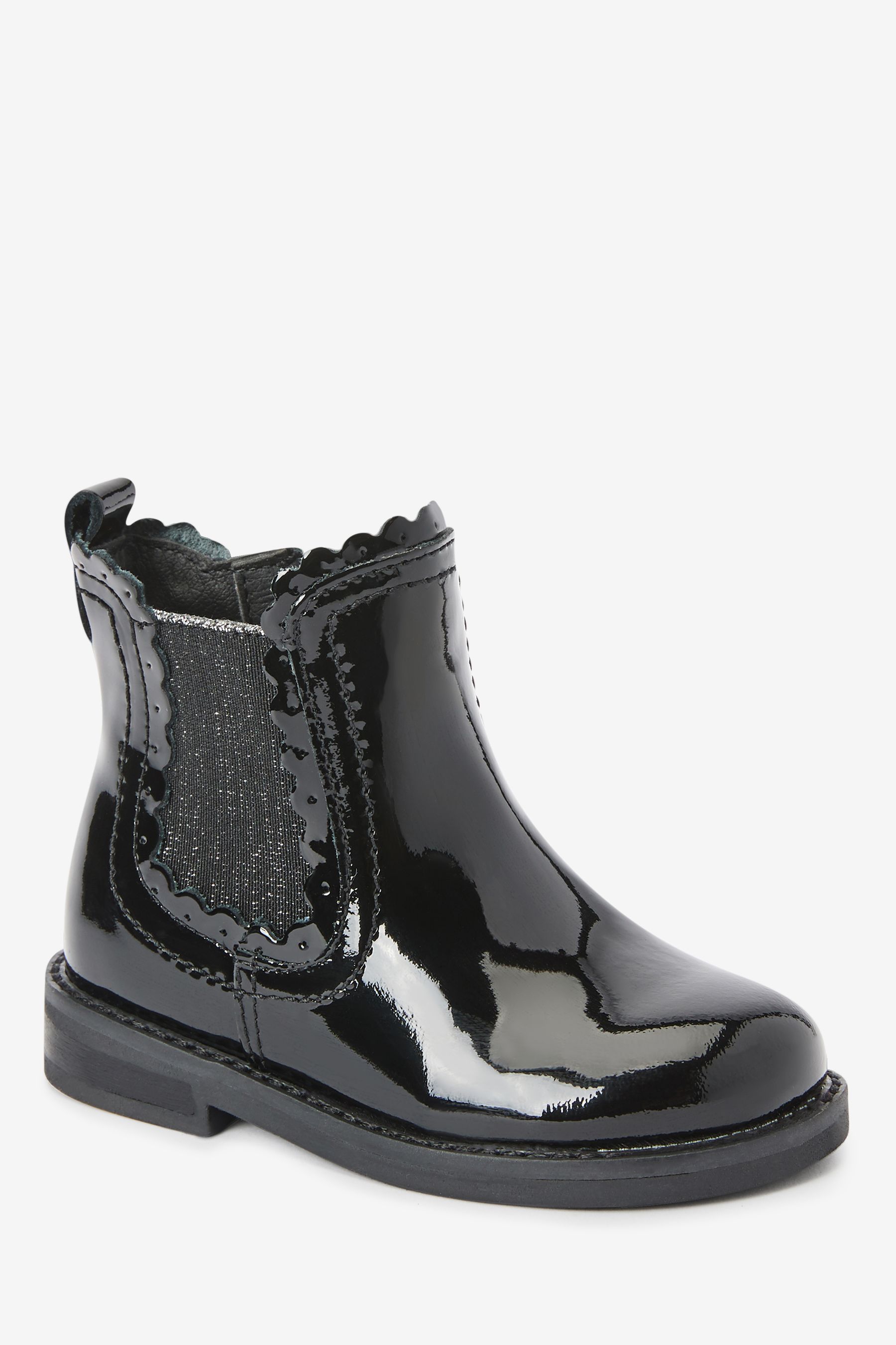Buy Black Patent Leather Wide Fit G Scallop Chelsea Boots from Next Luxembourg