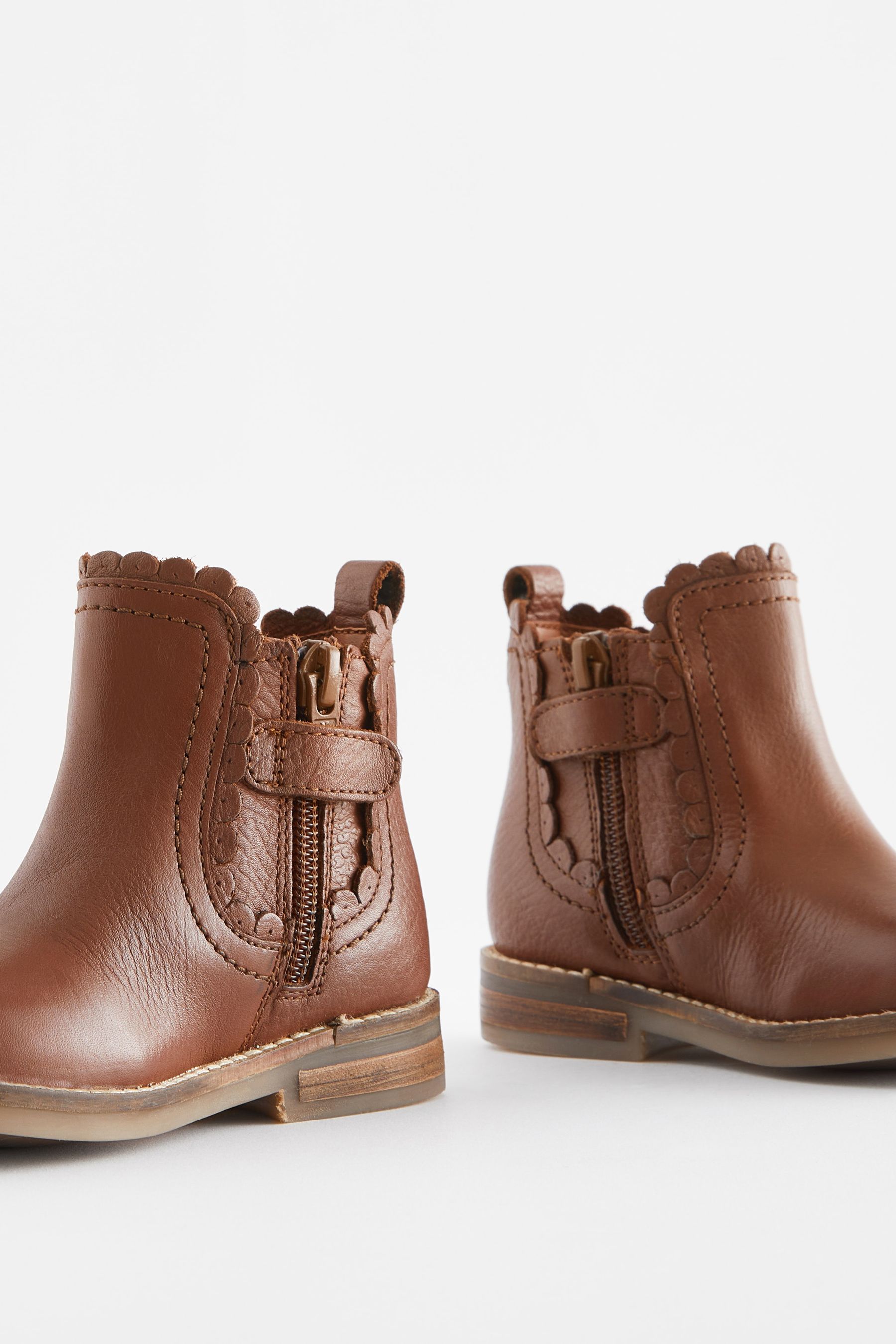 Buy Tan Brown Leather Wide Fit G Scallop Chelsea Boots from Next Luxembourg