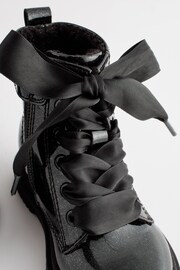 Black Patent Standard Fit (F) Warm Lined Lace-Up Boots - Image 4 of 6