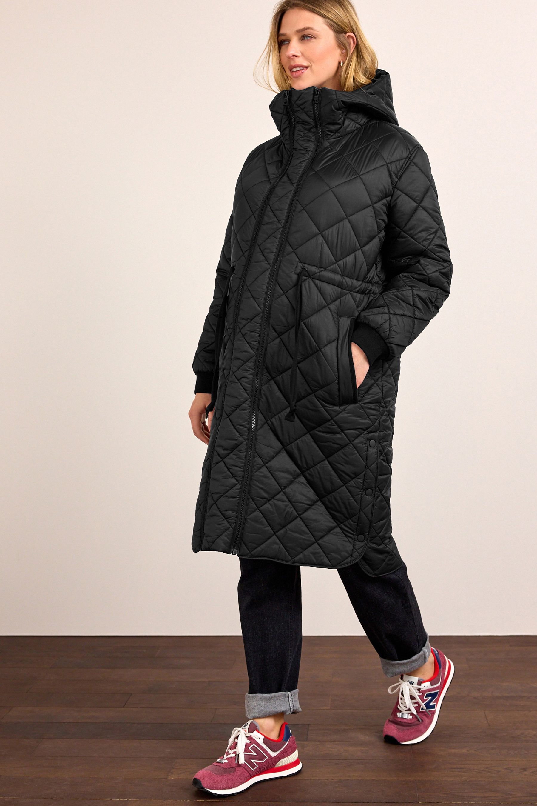 Buy Black Maternity Longline Quilted Bomber Jacket With Hood from Next Luxembourg