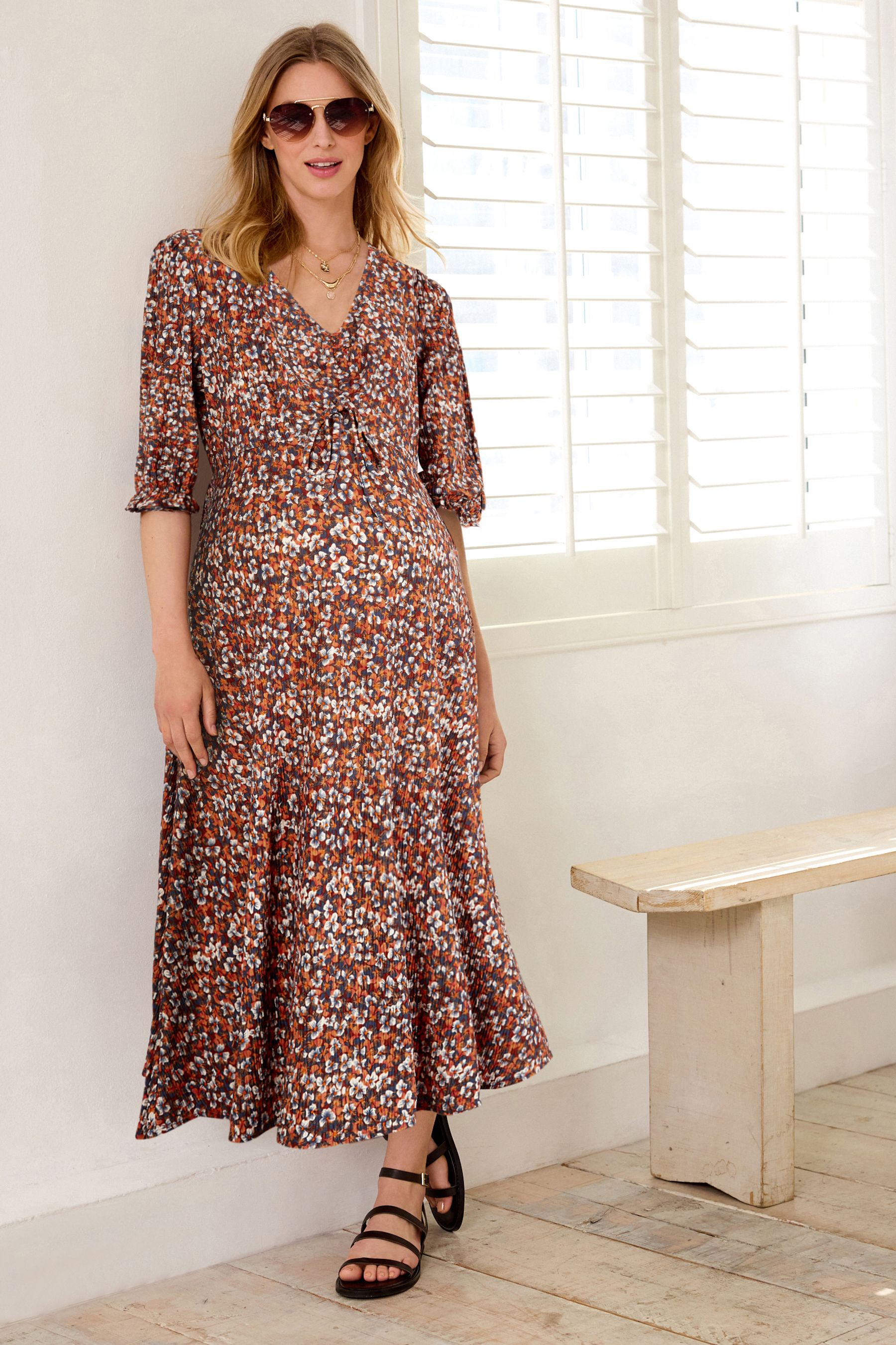Buy Floral Maternity Ruched Front Print Dress from Next Luxembourg