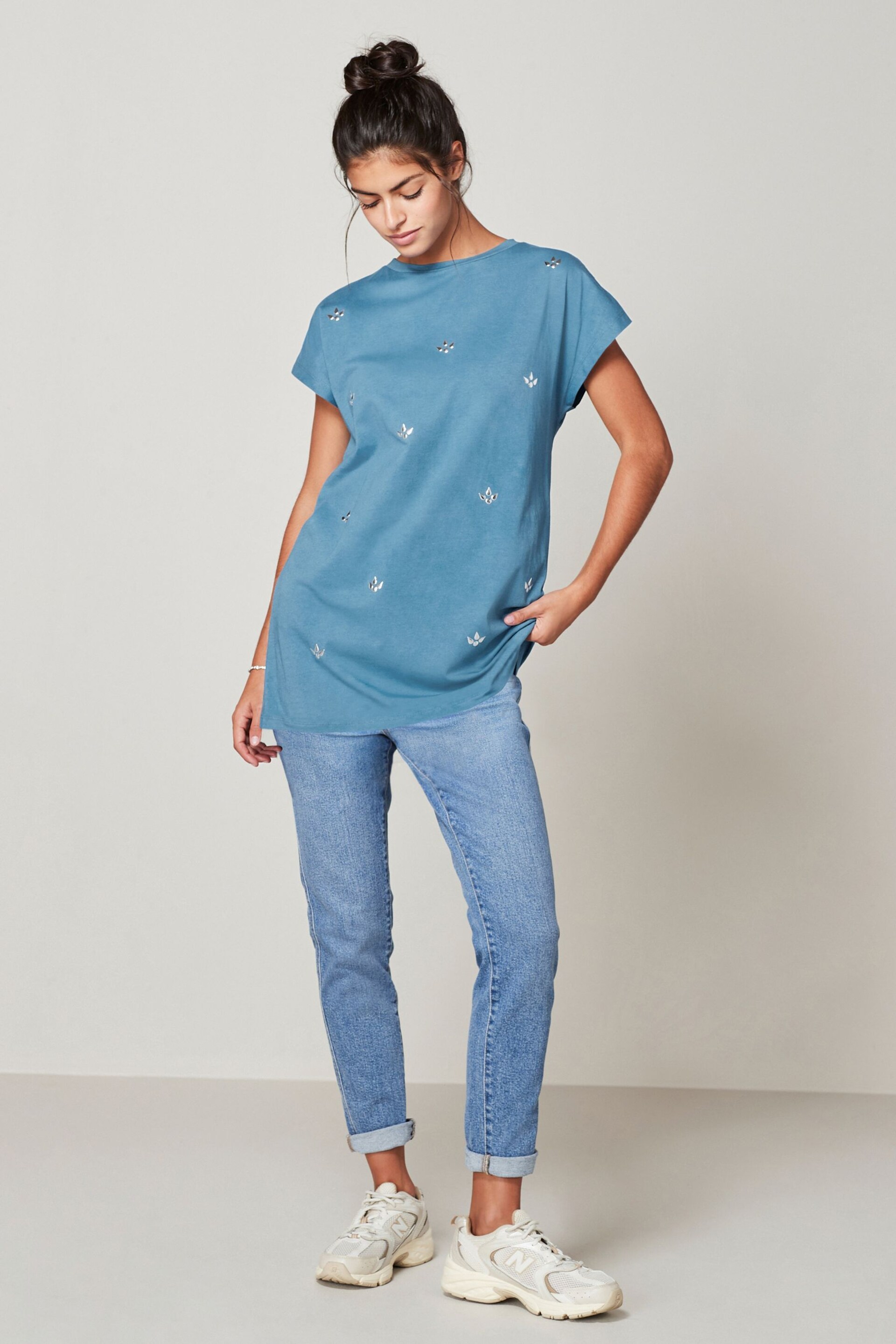 Blue Short Sleeve Gem Diamanté T-Shirt - Image 2 of 6